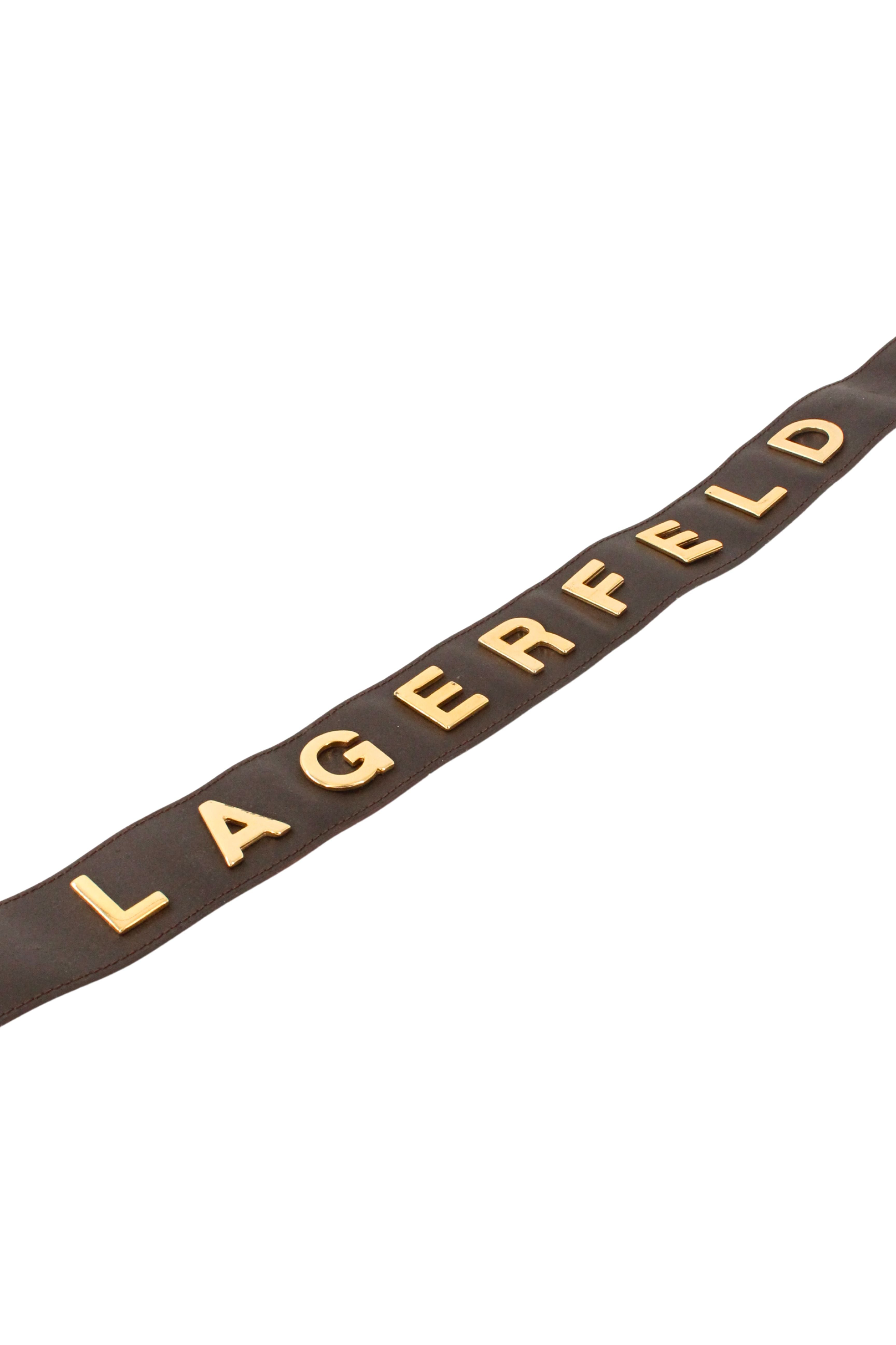 Karl Lagerfeld <br> 80's coated leather gold metal lettering logo belt