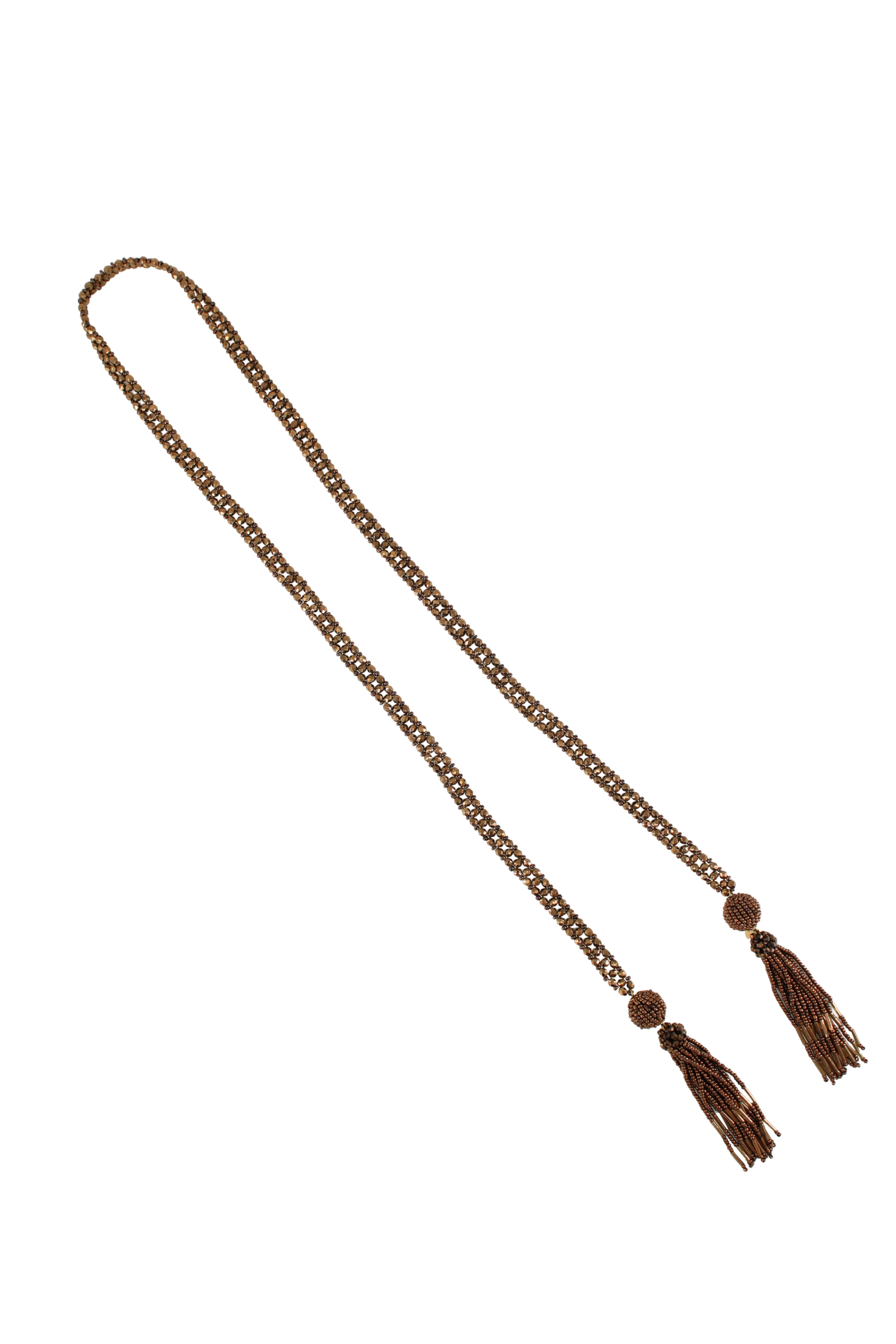 Bottega Veneta <br> 80's vintage bronze glass beaded tassel lariat necklace/belt