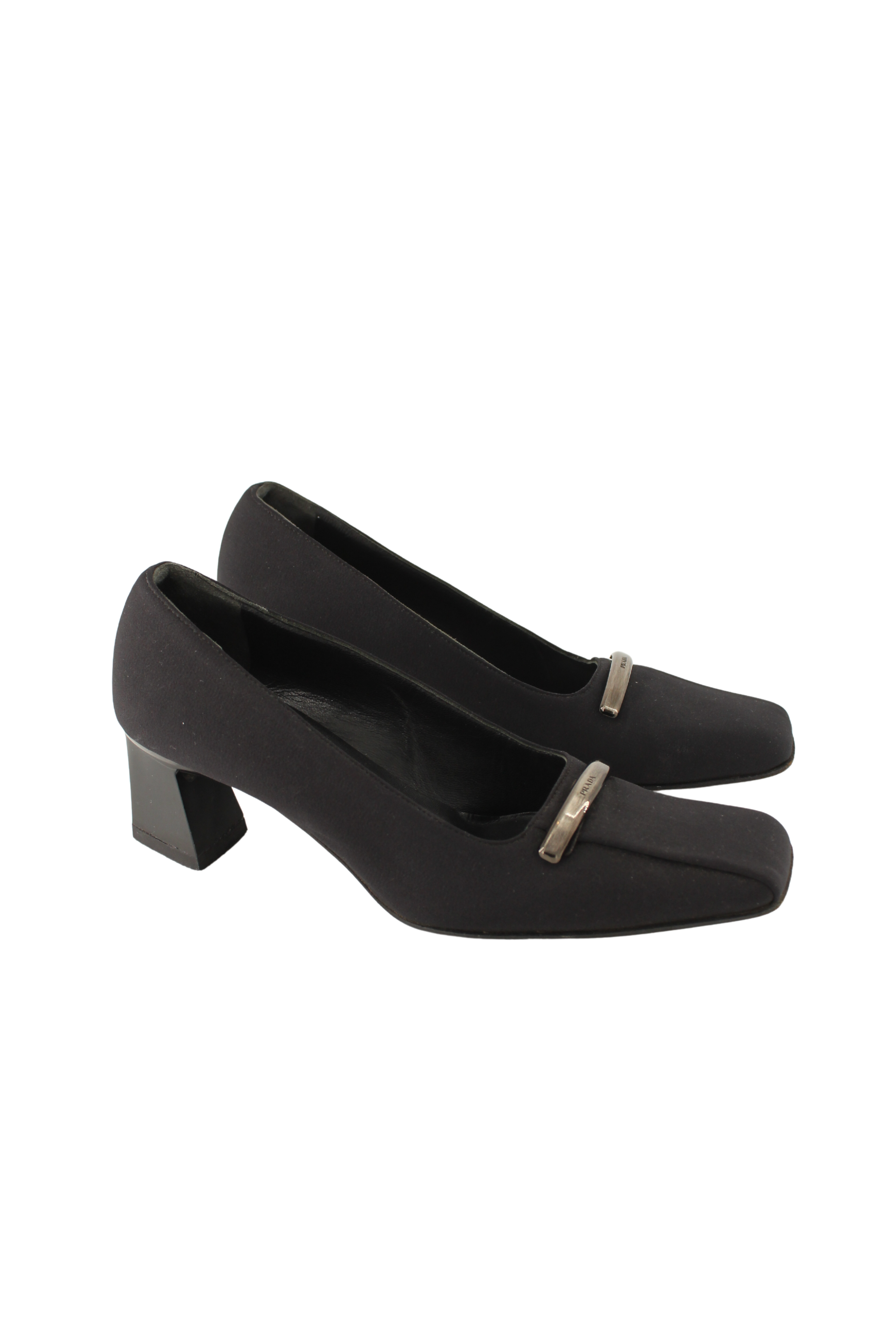 Prada <br> 90's square toe logo sculptural heel pumps