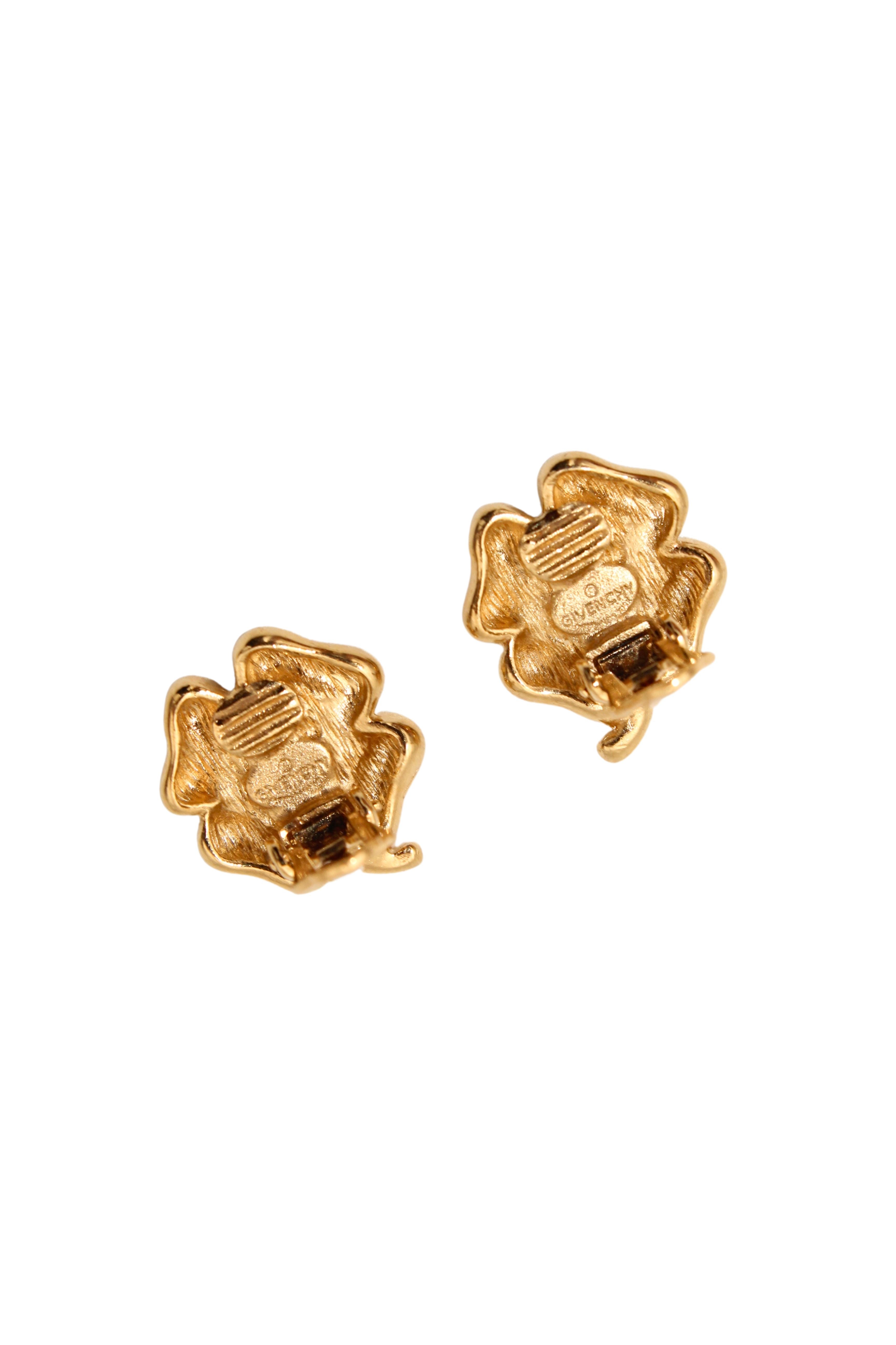 Givenchy <br> 80's four leaf clover crystal logo earrings