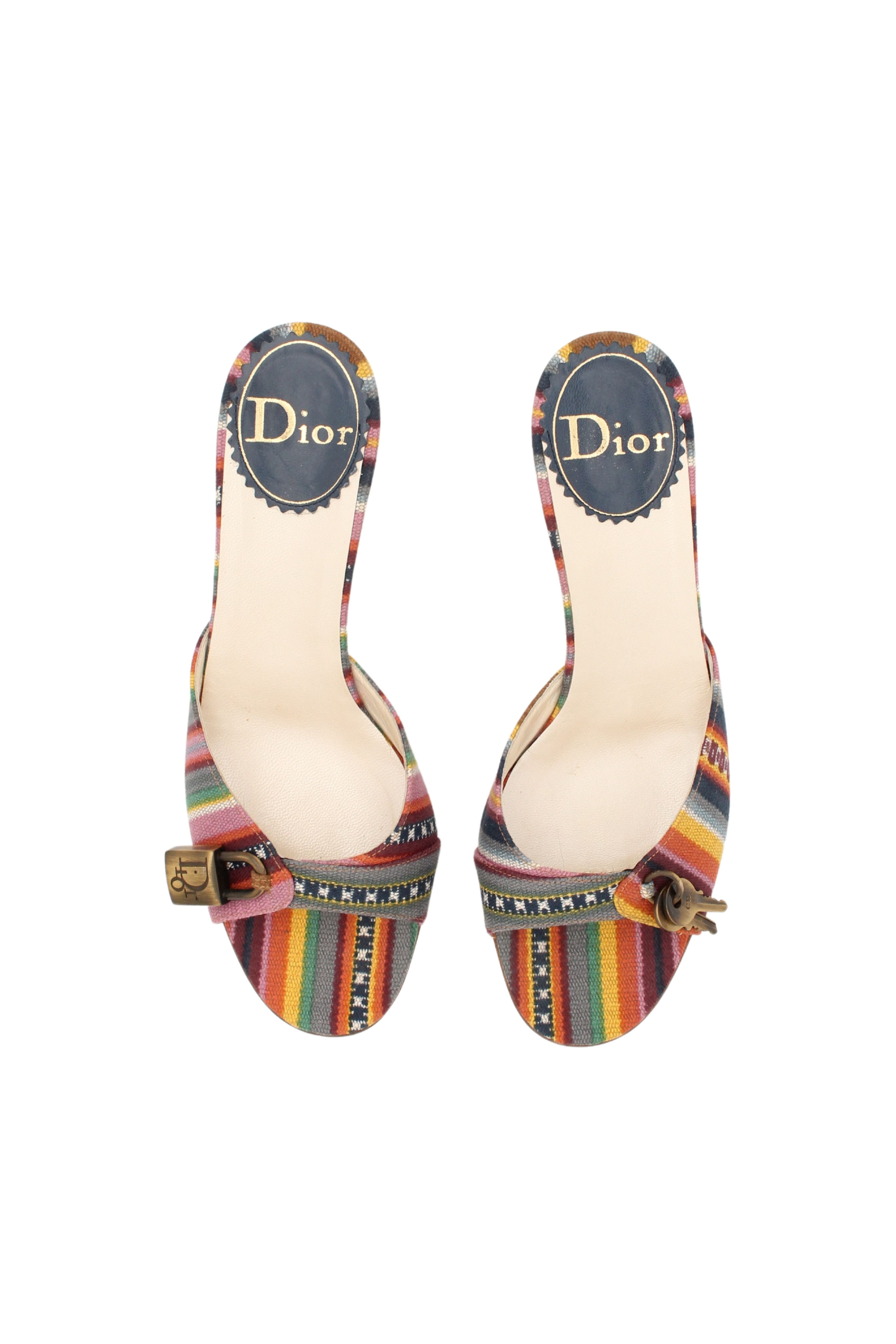 Christian Dior <br> S/S 2002 John Galliano serape print lock & key kitten heels