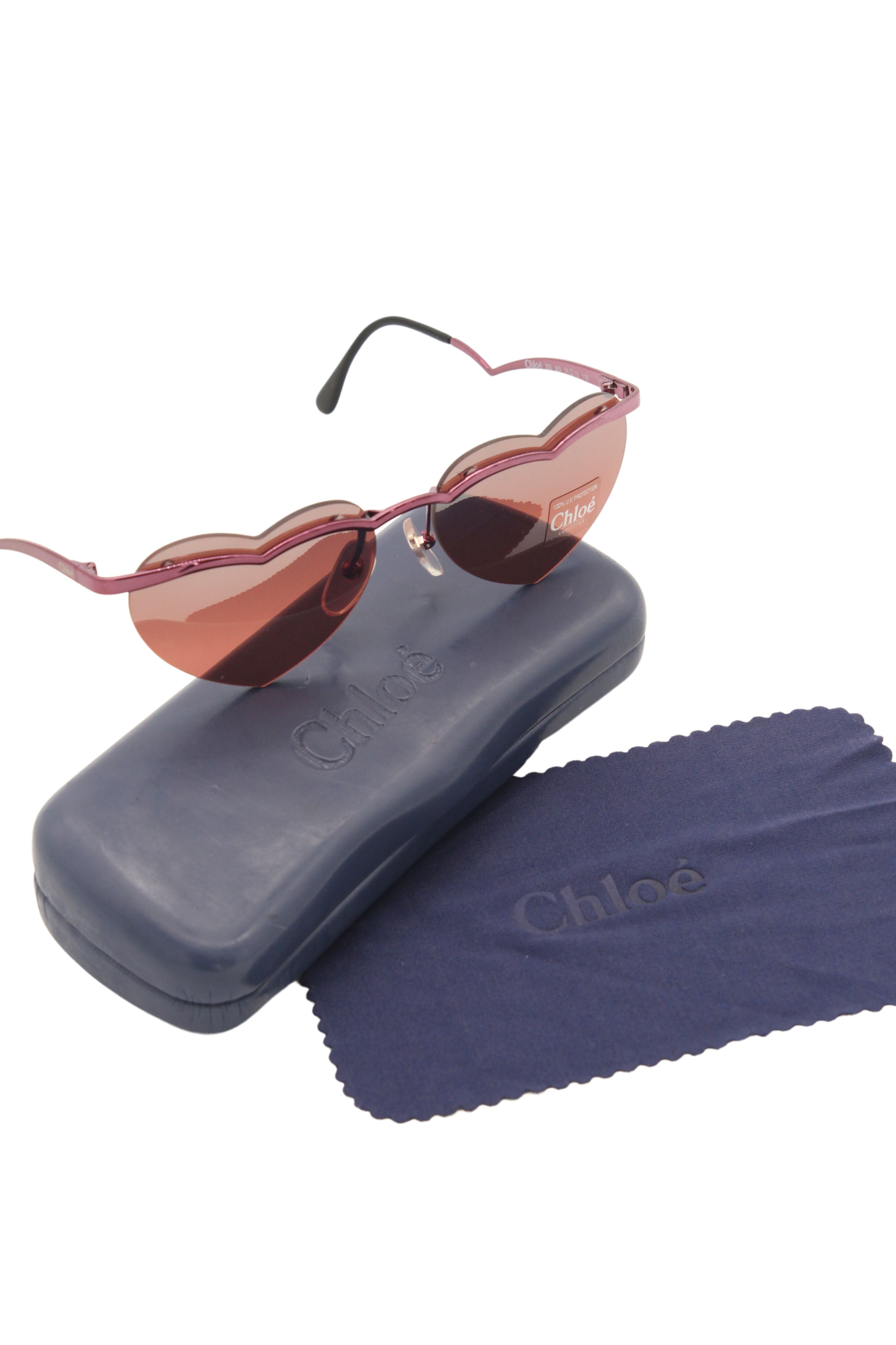 Chloe <br> 2000's deadstock metallic pink heart sunglasses