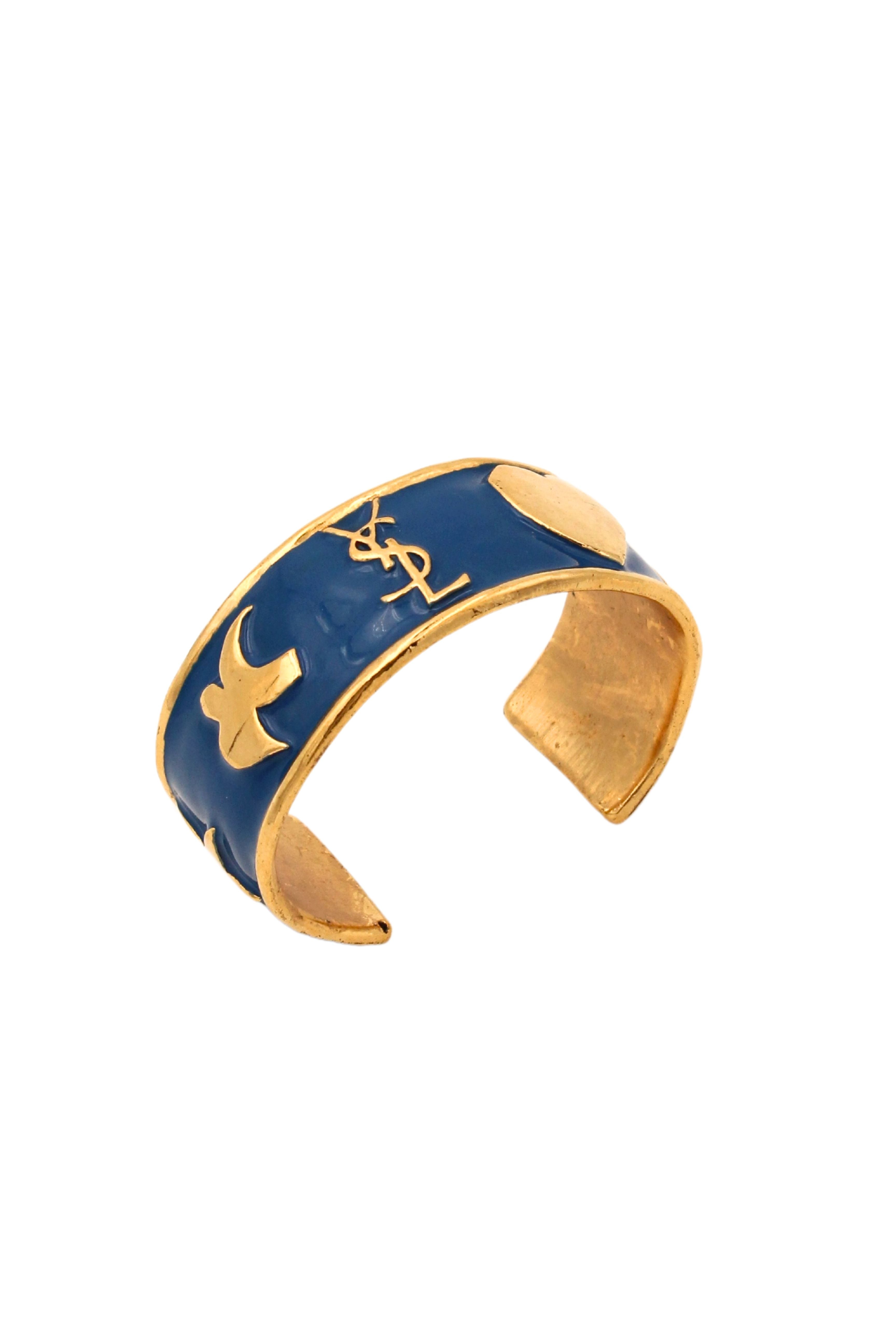 Yves Saint Laurent <br> 80's gold plated enamel logo bangle