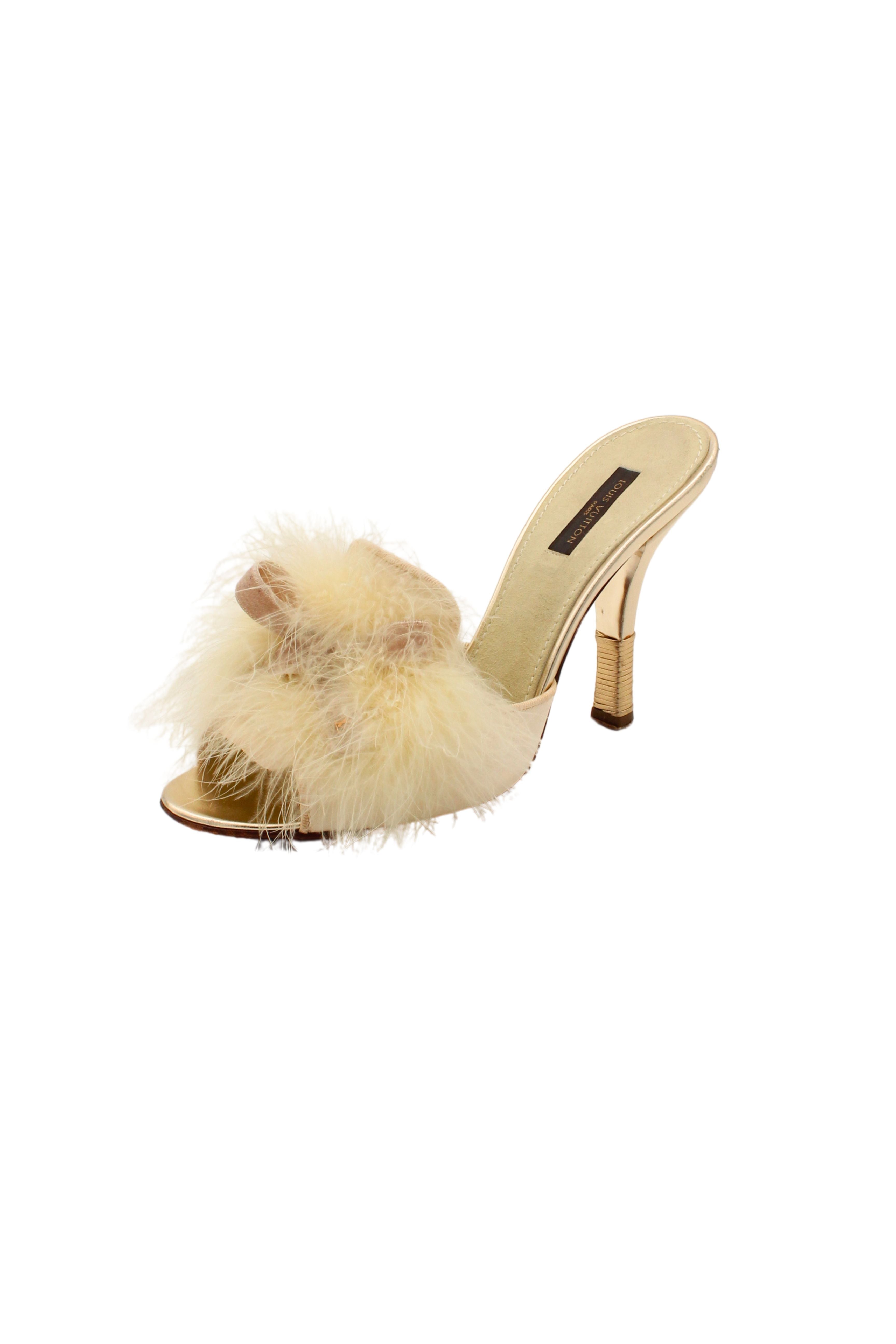 Louis Vuitton <br> 00's marabou feather & velvet ribbon logo heels