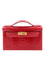 Hermès Paris <br> 2017 Kelly Pochette in Braise Alligator with gold hardware & full set