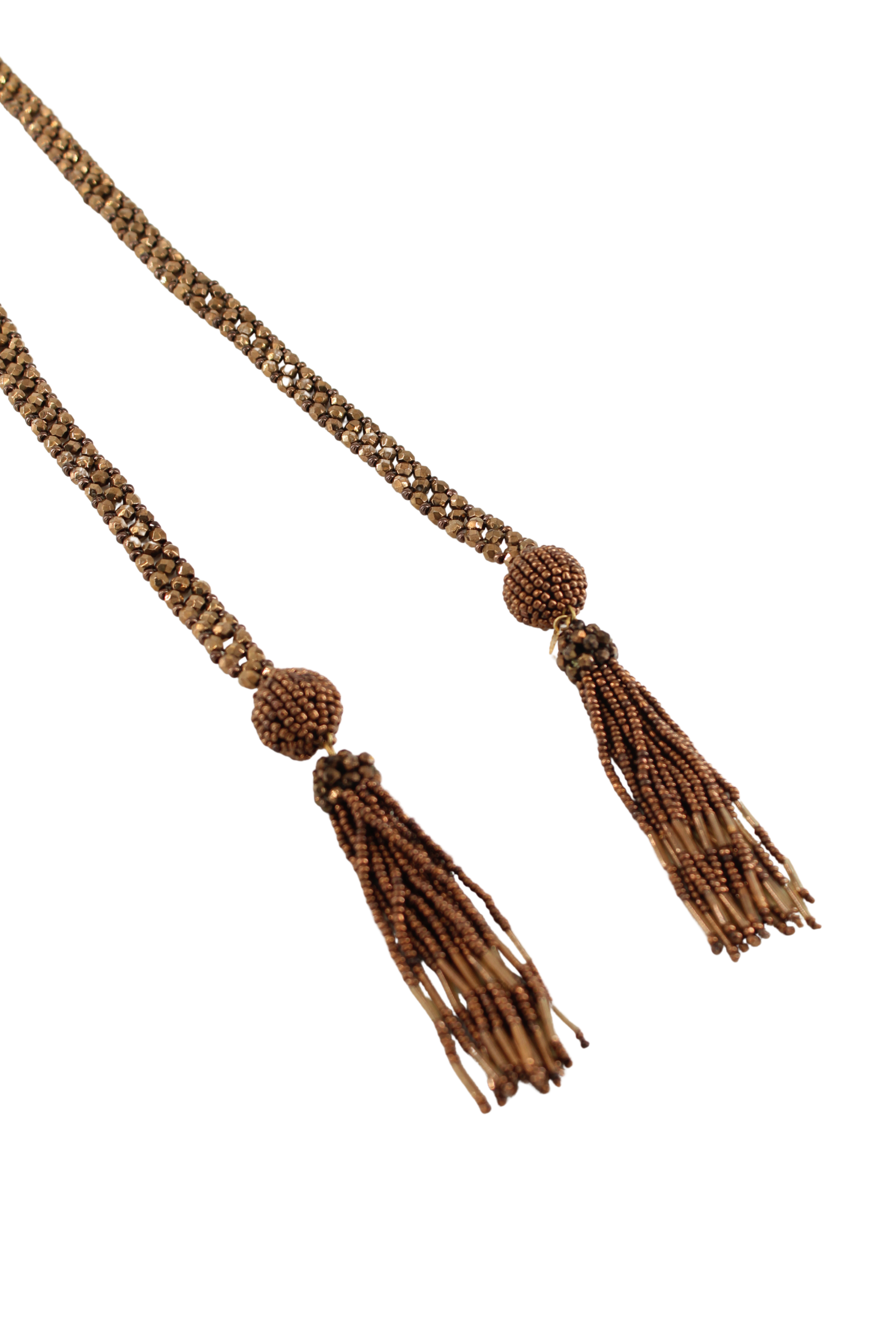 Bottega Veneta <br> 80's vintage bronze glass beaded tassel lariat necklace/belt