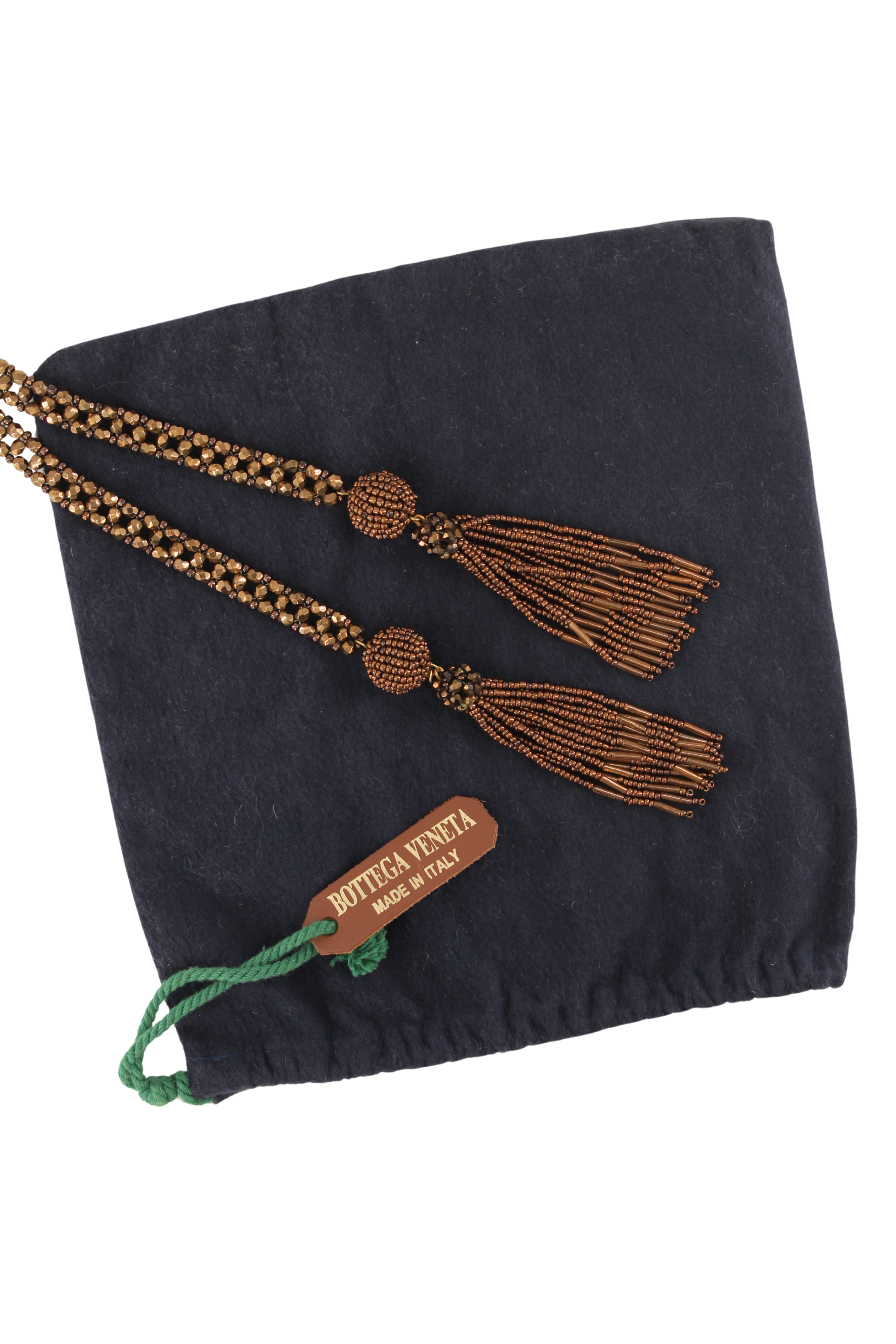 Bottega Veneta <br> 80's vintage bronze glass beaded tassel lariat necklace/belt