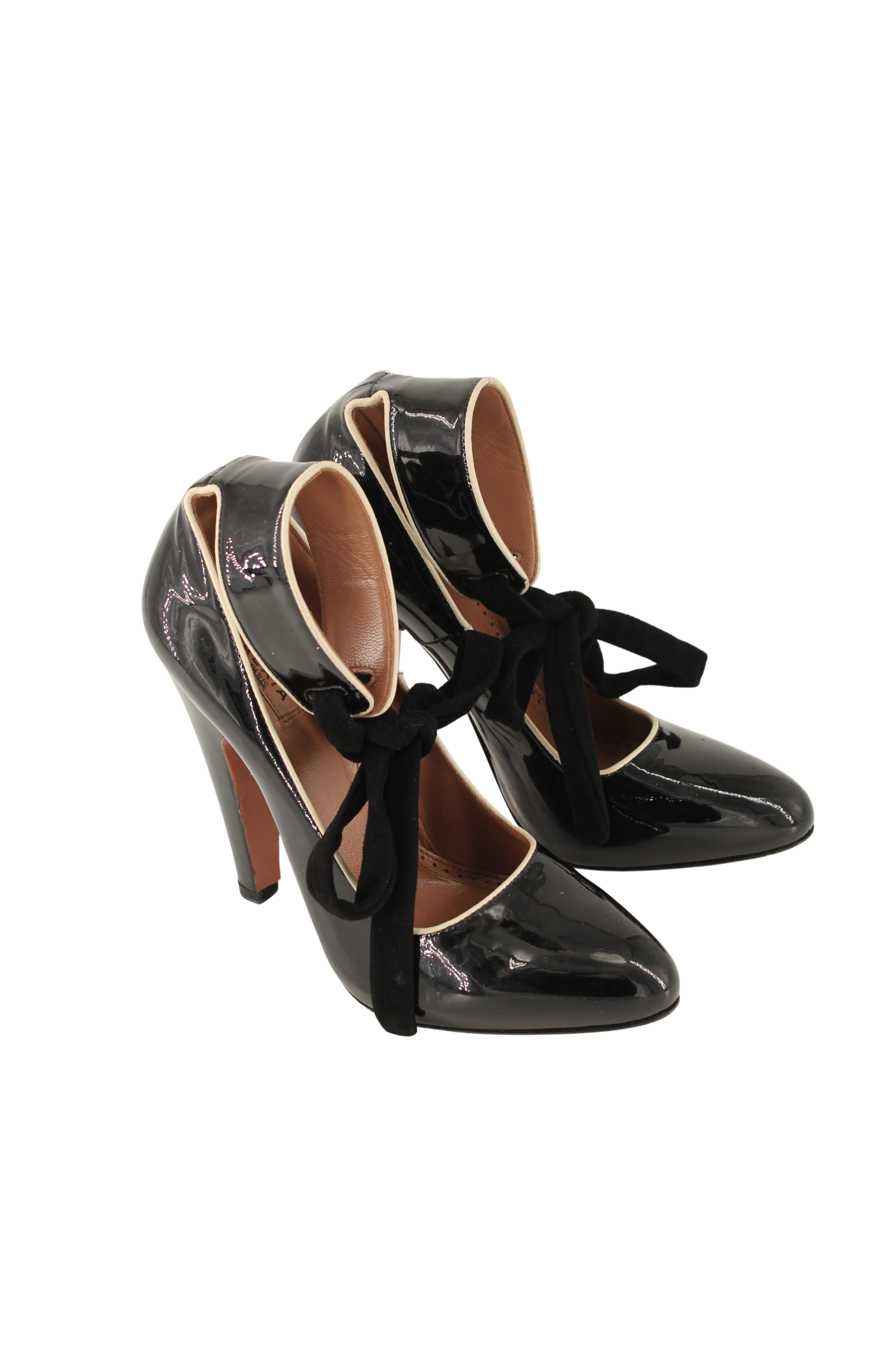 Azzedine Alaïa <br> Patent leather Mary Jane ribbon tie pumps