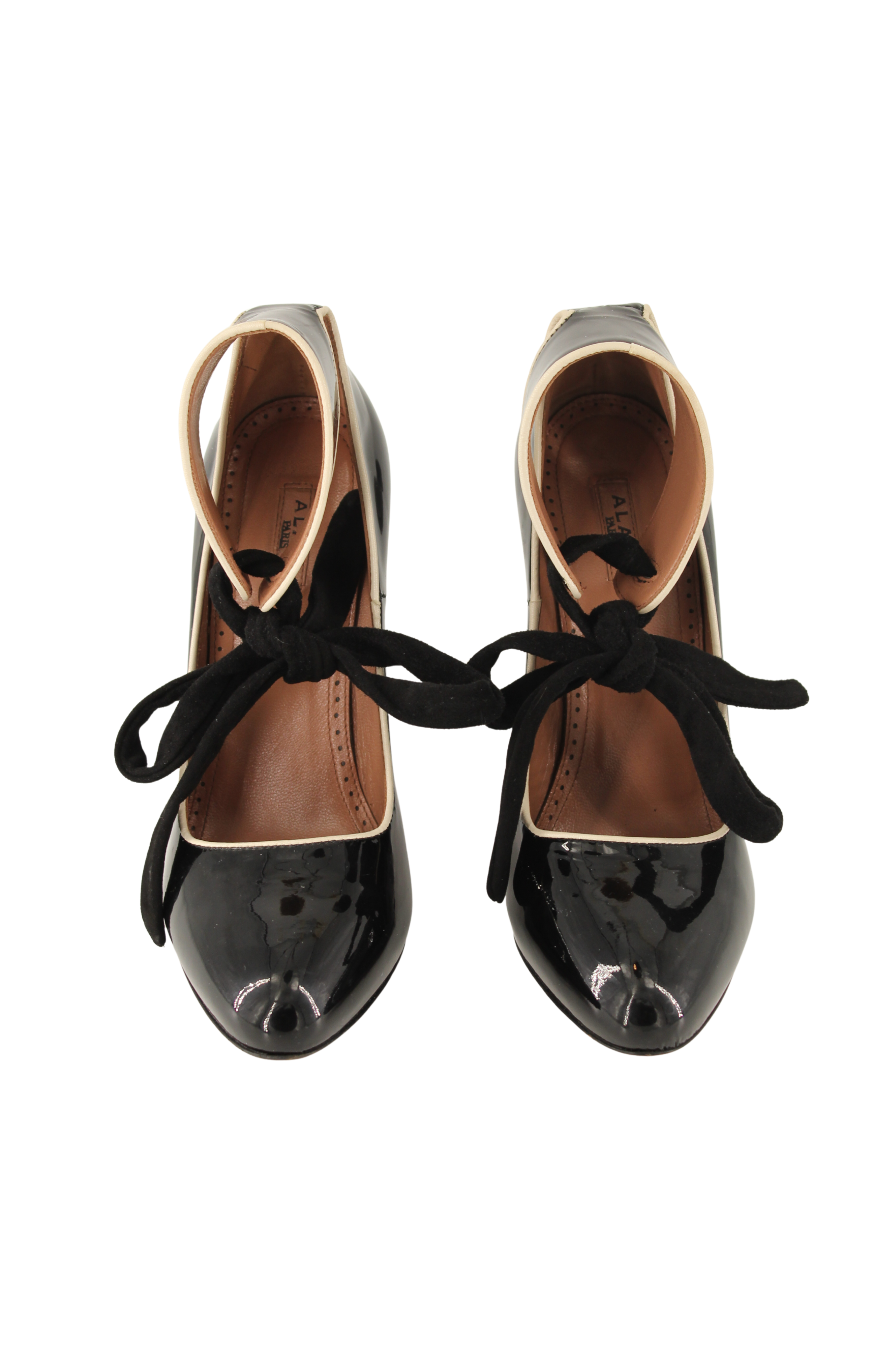 Azzedine Alaïa <br> Patent leather Mary Jane ribbon tie pumps