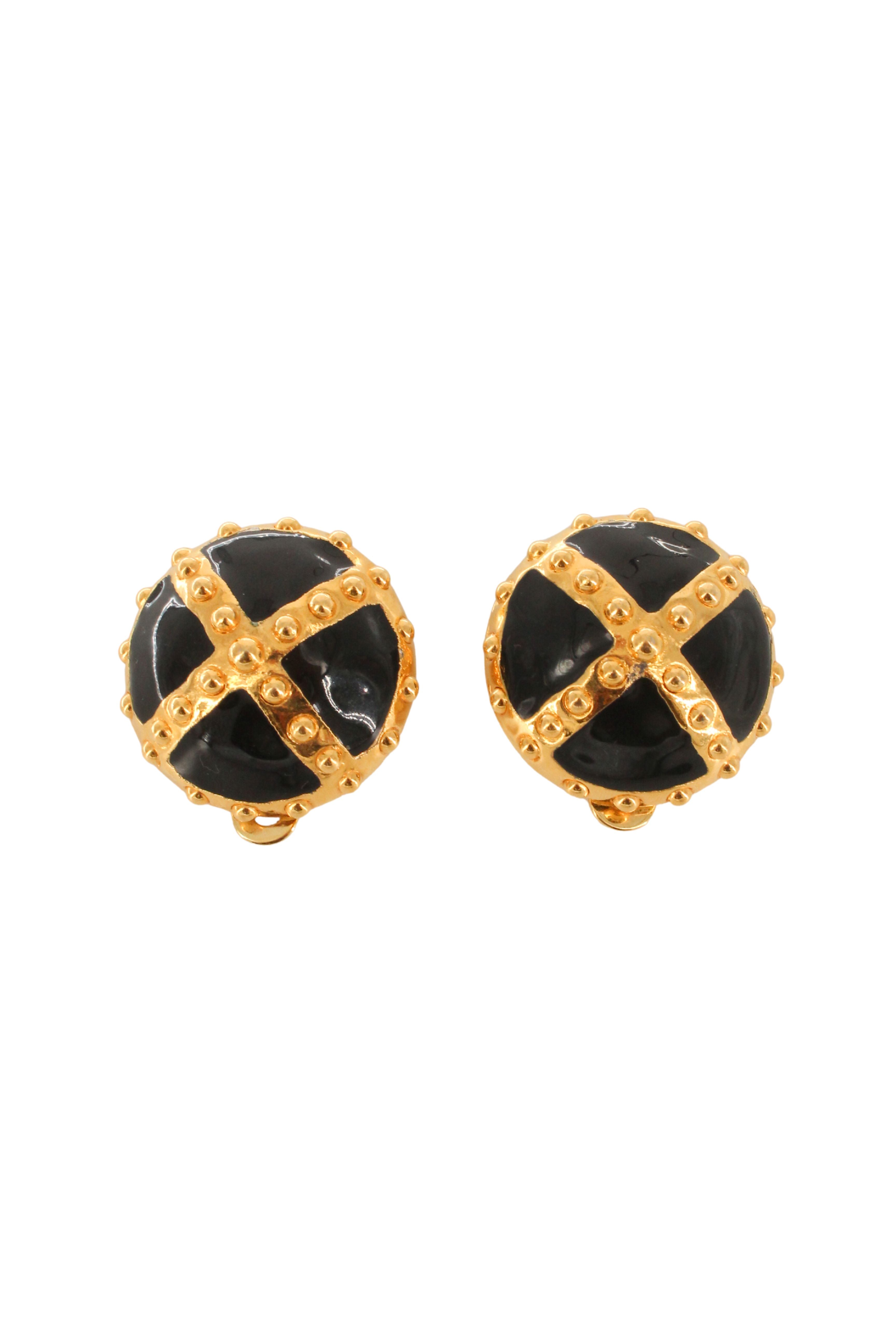 Escada <br> 80's oversized enamel & gold clip on earrings