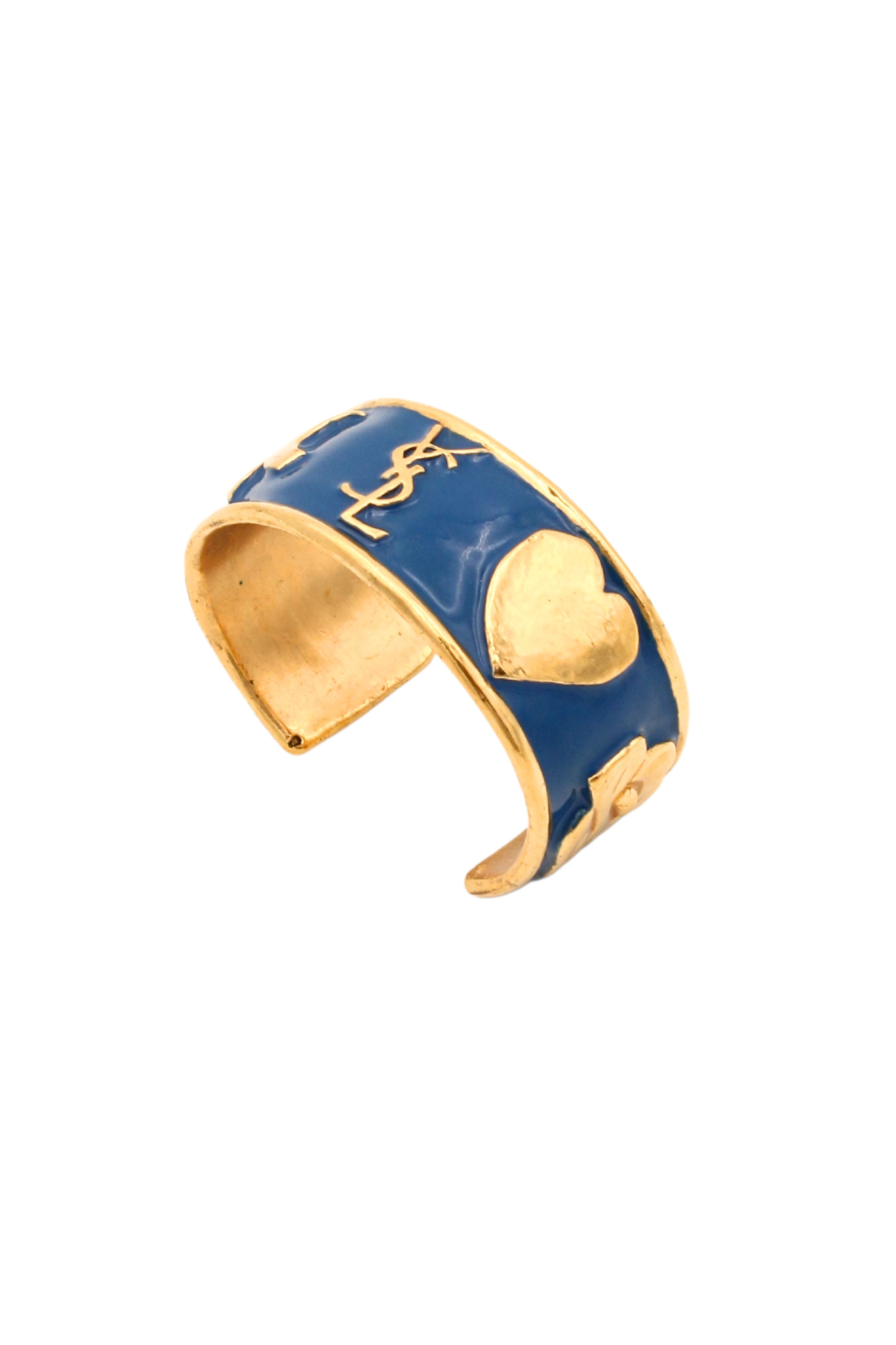 Yves Saint Laurent <br> 80's gold plated enamel logo bangle