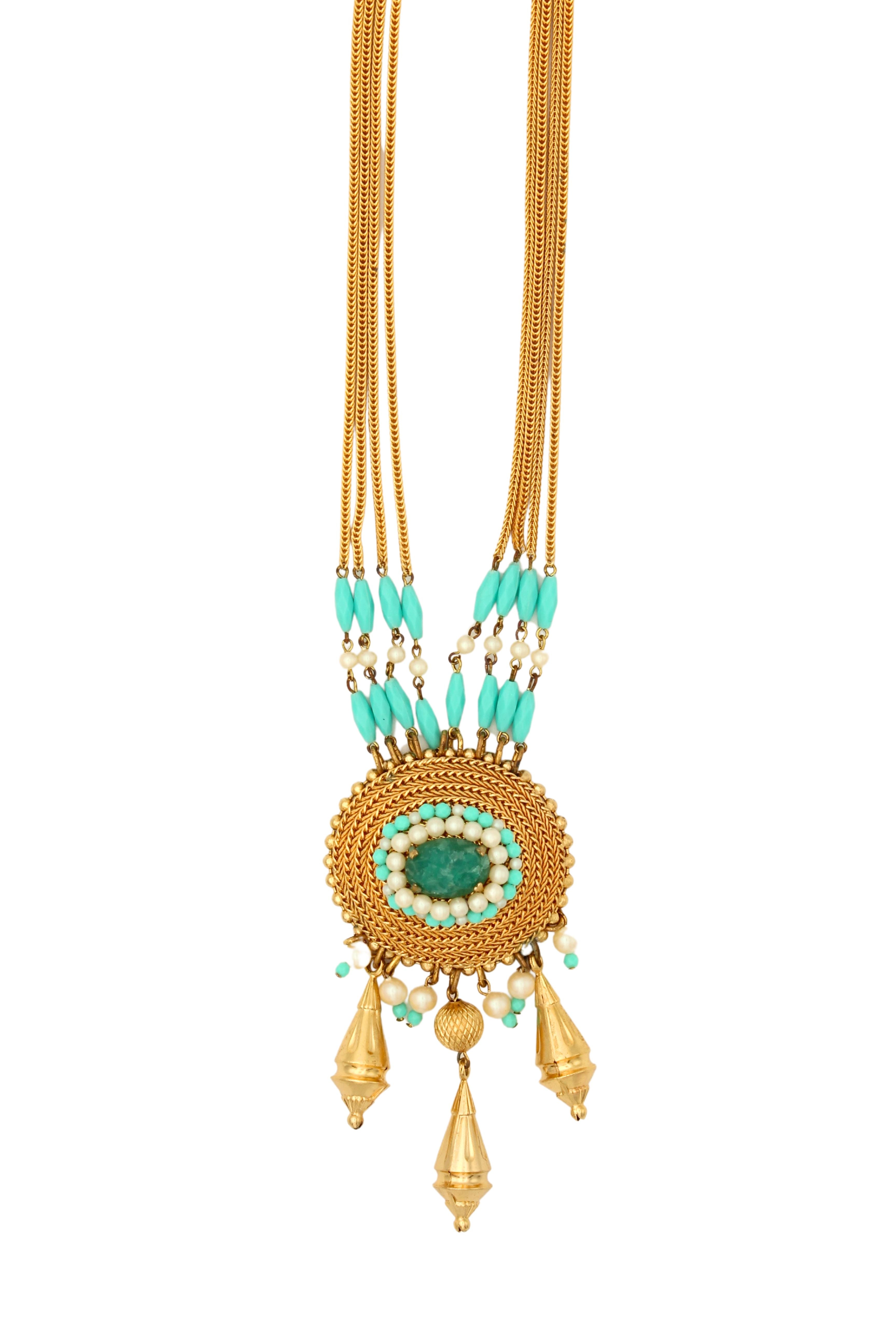 Christian Dior <br> 1969 Grosse multi-chain pearl & turquoise pendant necklace