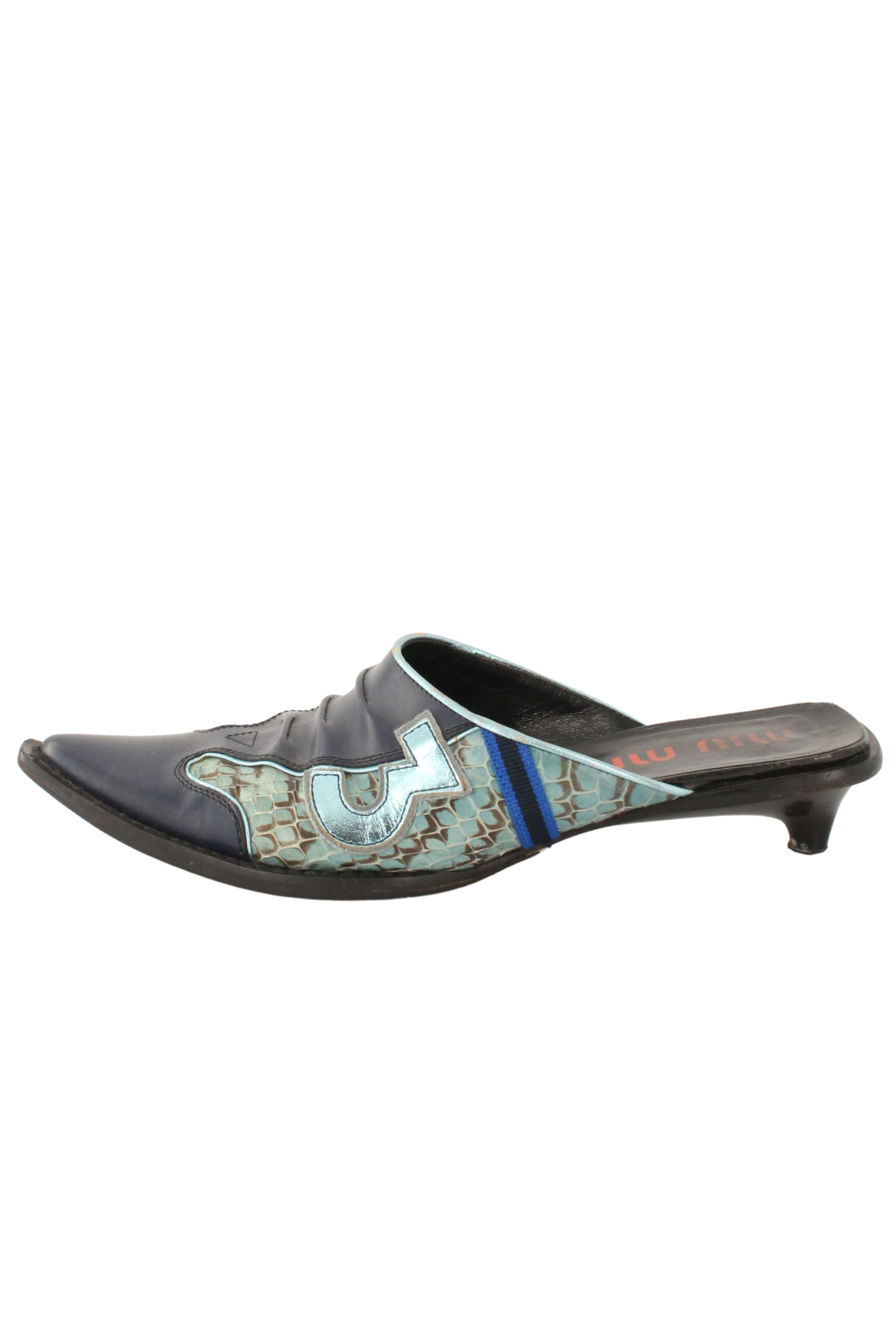 Miu Miu <br> S/S 1999 leather & snakeskin pointy toe mules