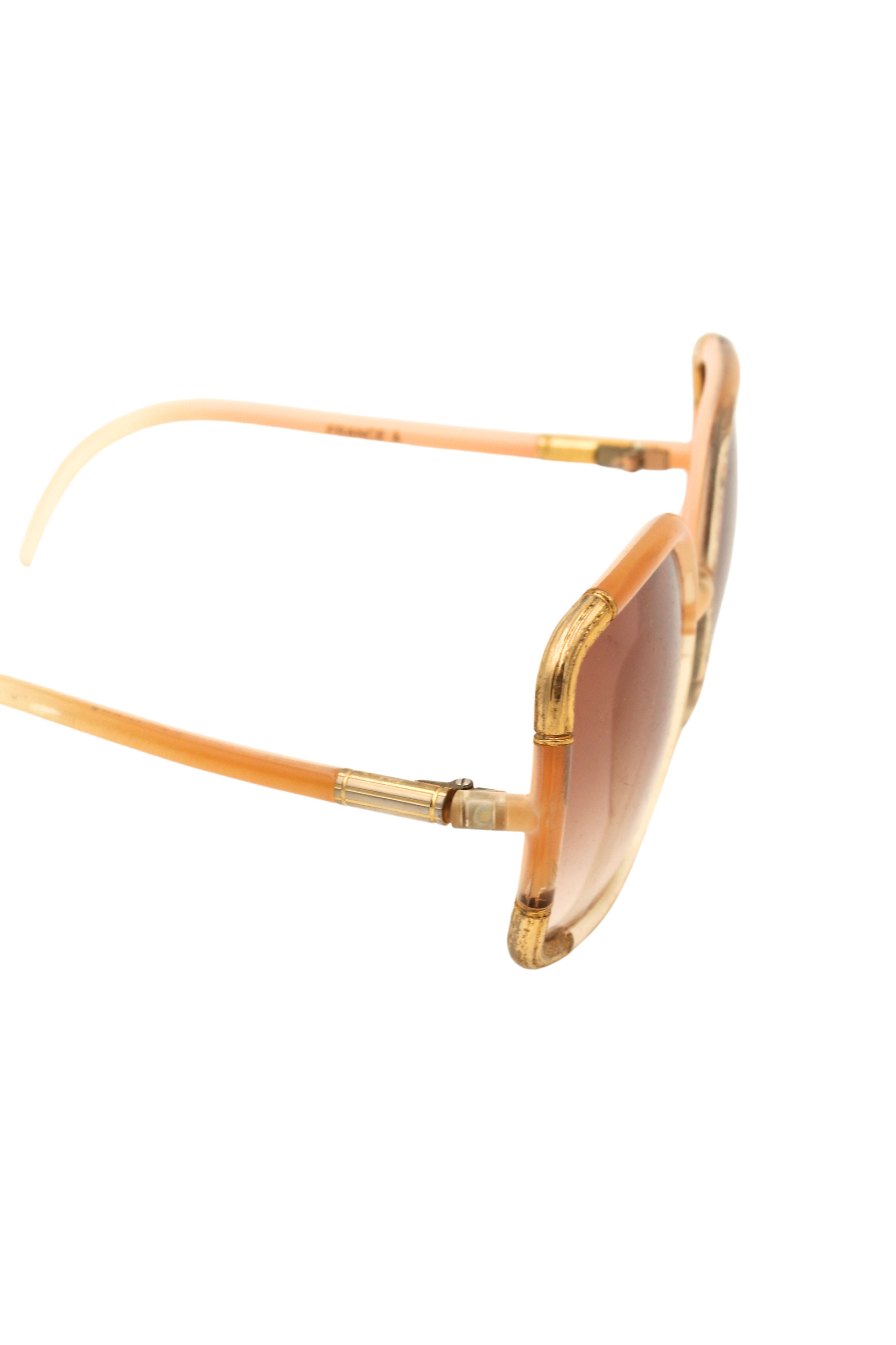 Ted Lapidus <br> 1970's peach & gold oversized sunglasses