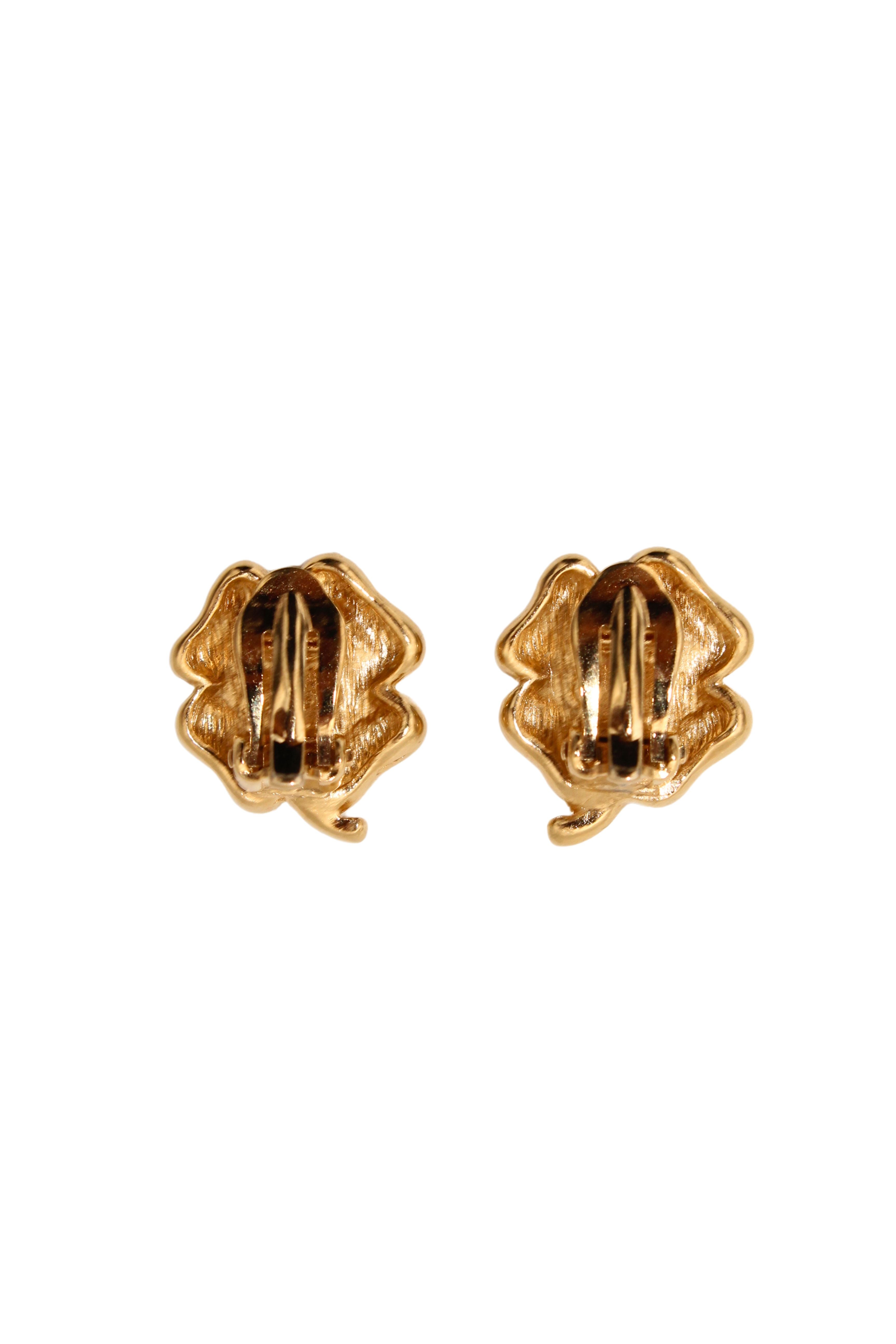 Givenchy <br> 80's four leaf clover crystal logo earrings