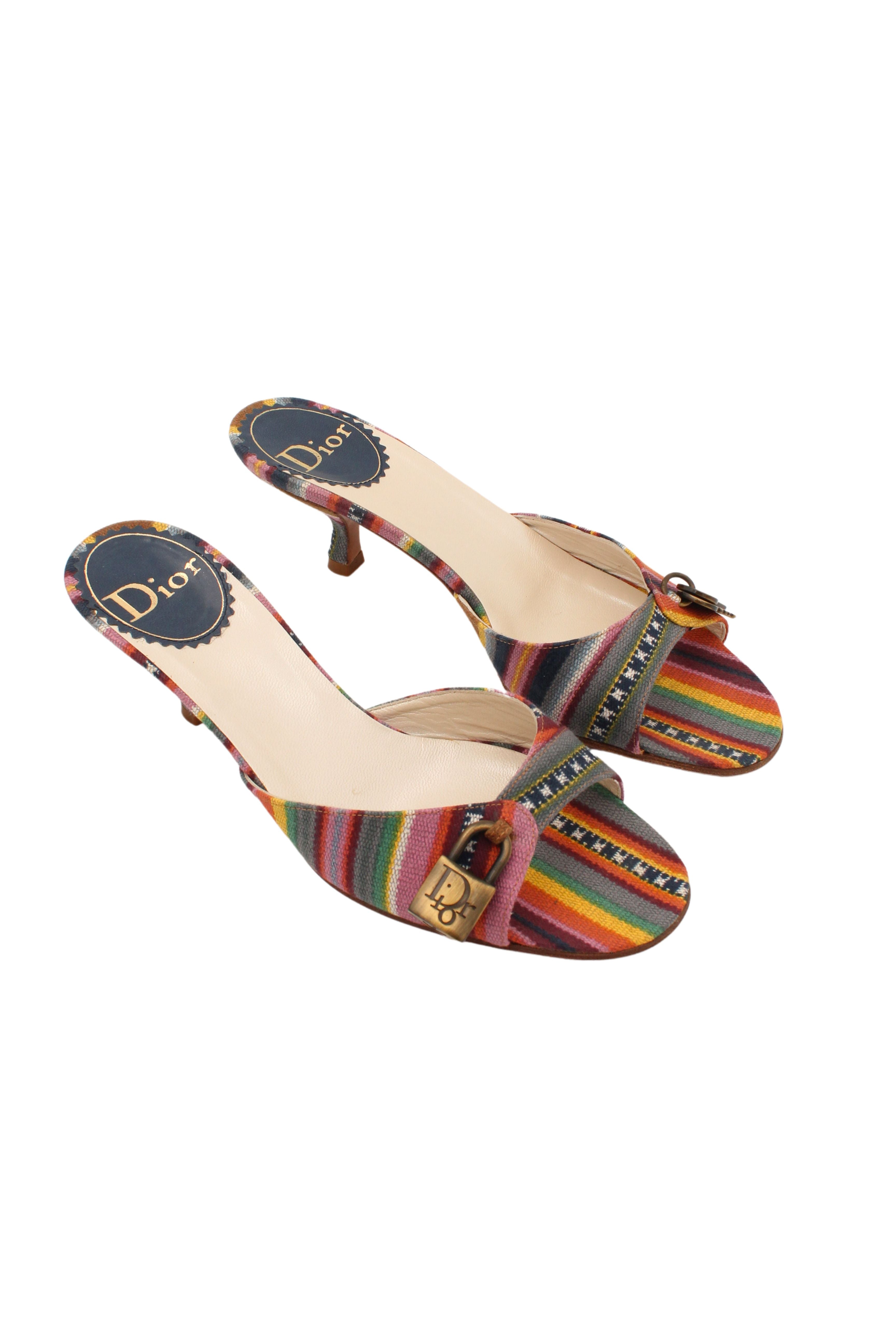 Christian Dior <br> S/S 2002 John Galliano serape print lock & key kitten heels