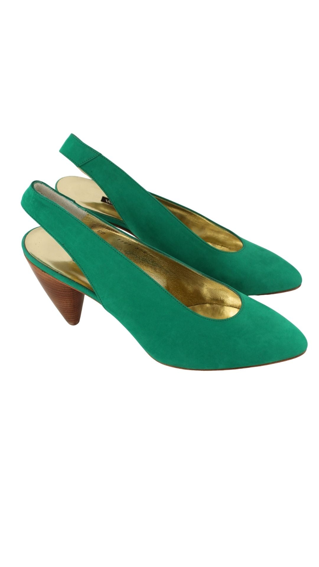 Walter Steiger <br> 1980's deadstock green suede curved heel slingback pump
