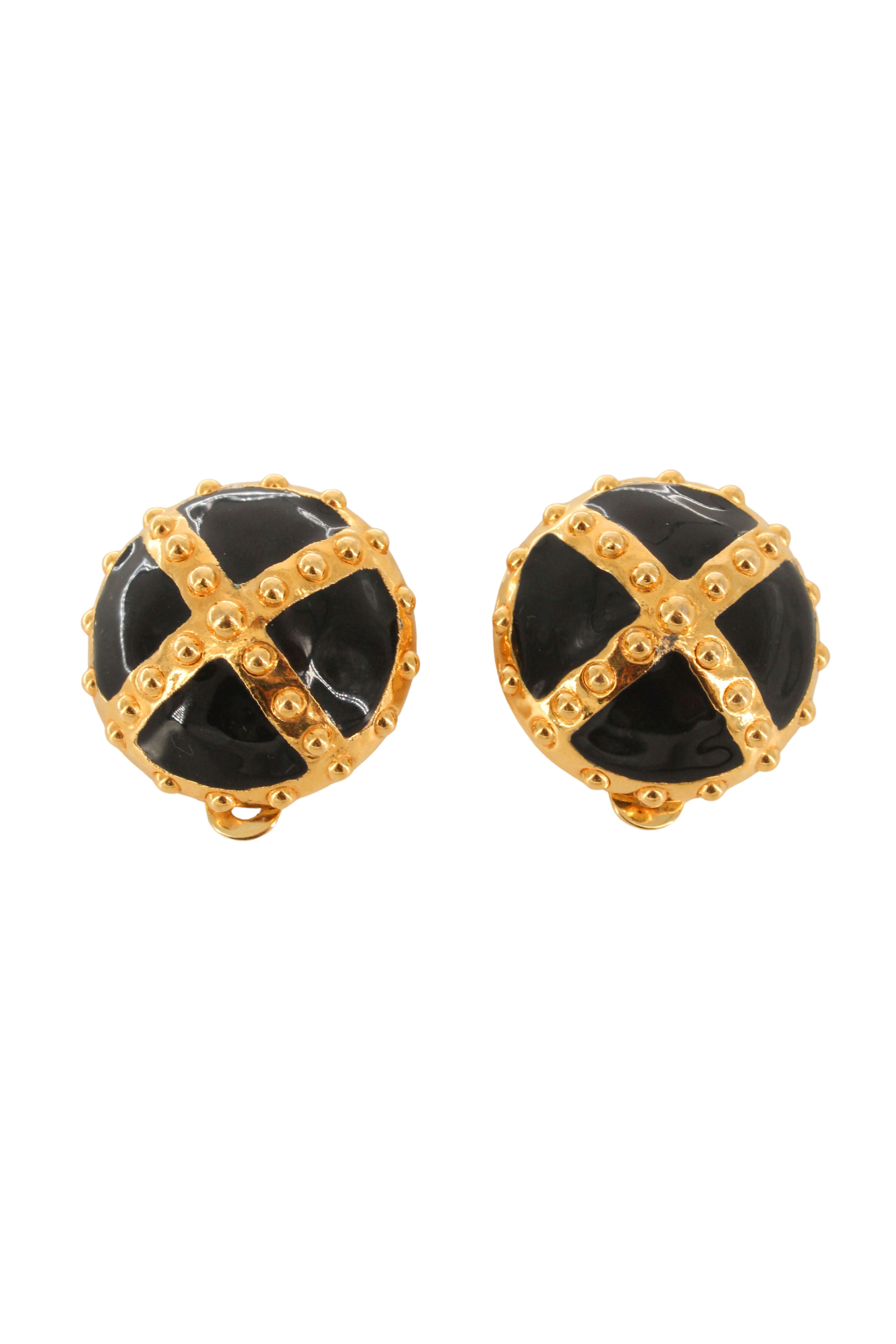 Escada <br> 80's oversized enamel & gold clip on earrings