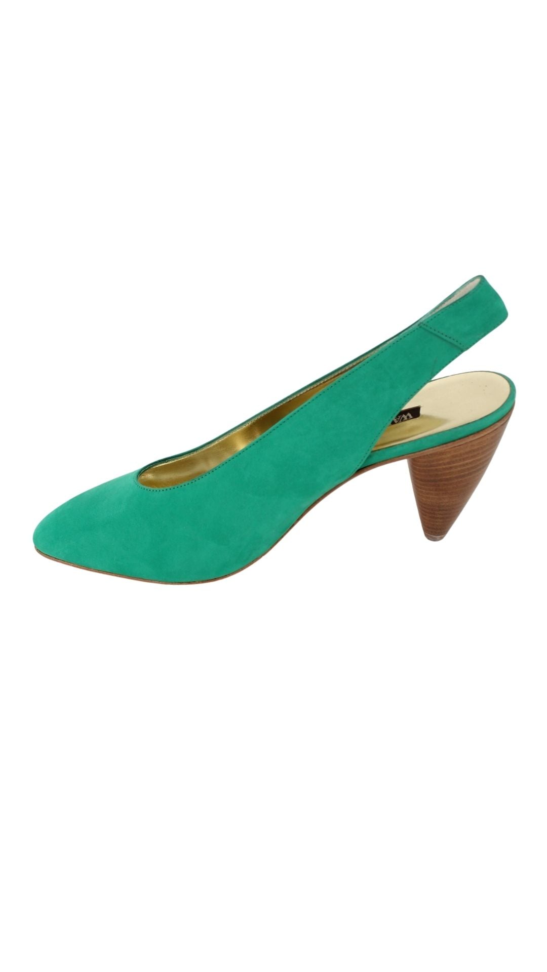 Walter Steiger <br> 1980's deadstock green suede curved heel slingback pump