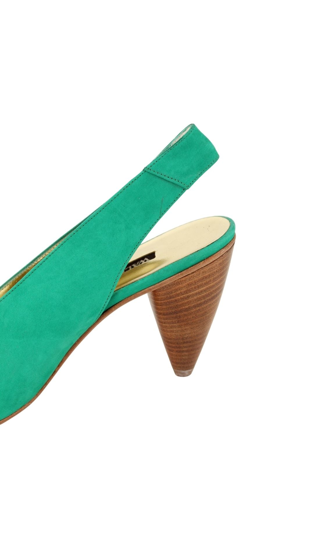 Walter Steiger <br> 1980's deadstock green suede curved heel slingback pump