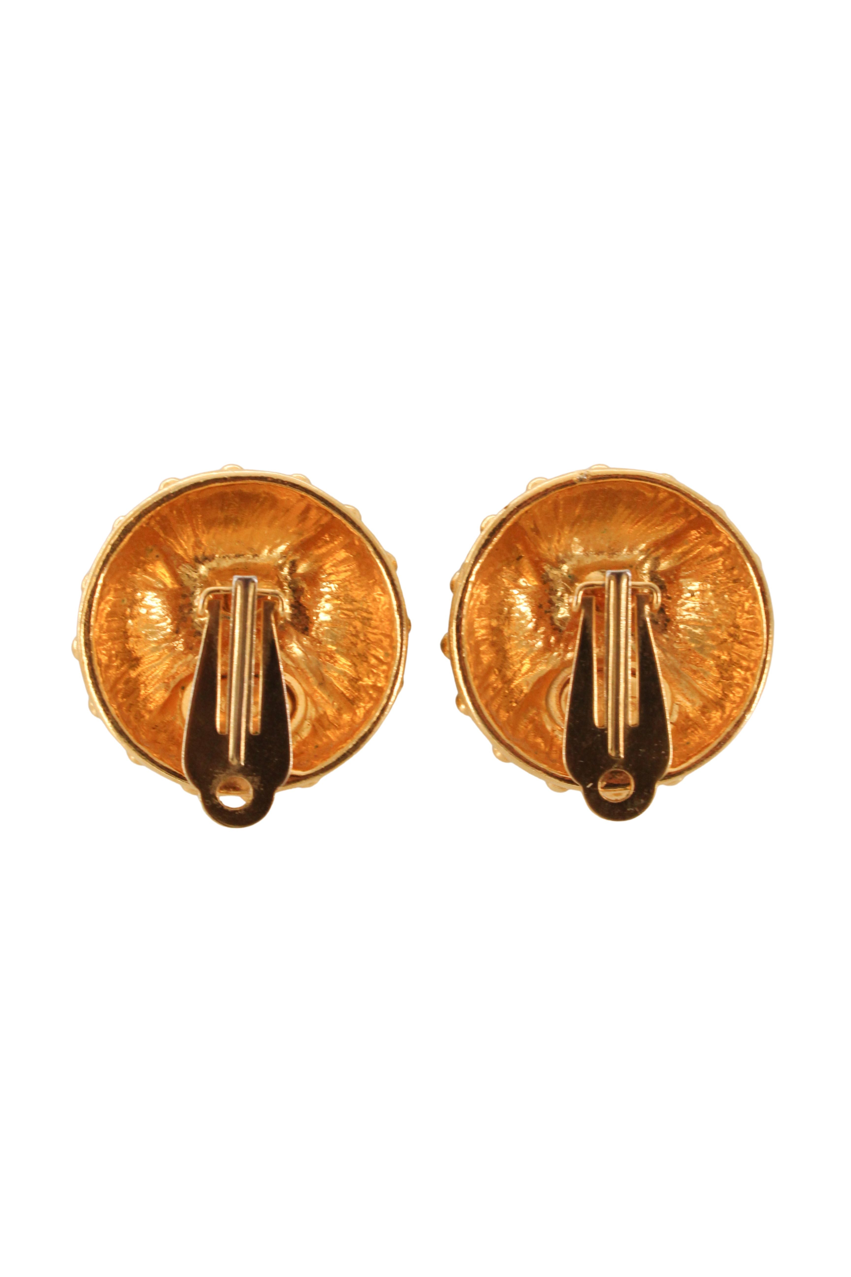Escada <br> 80's oversized enamel & gold clip on earrings