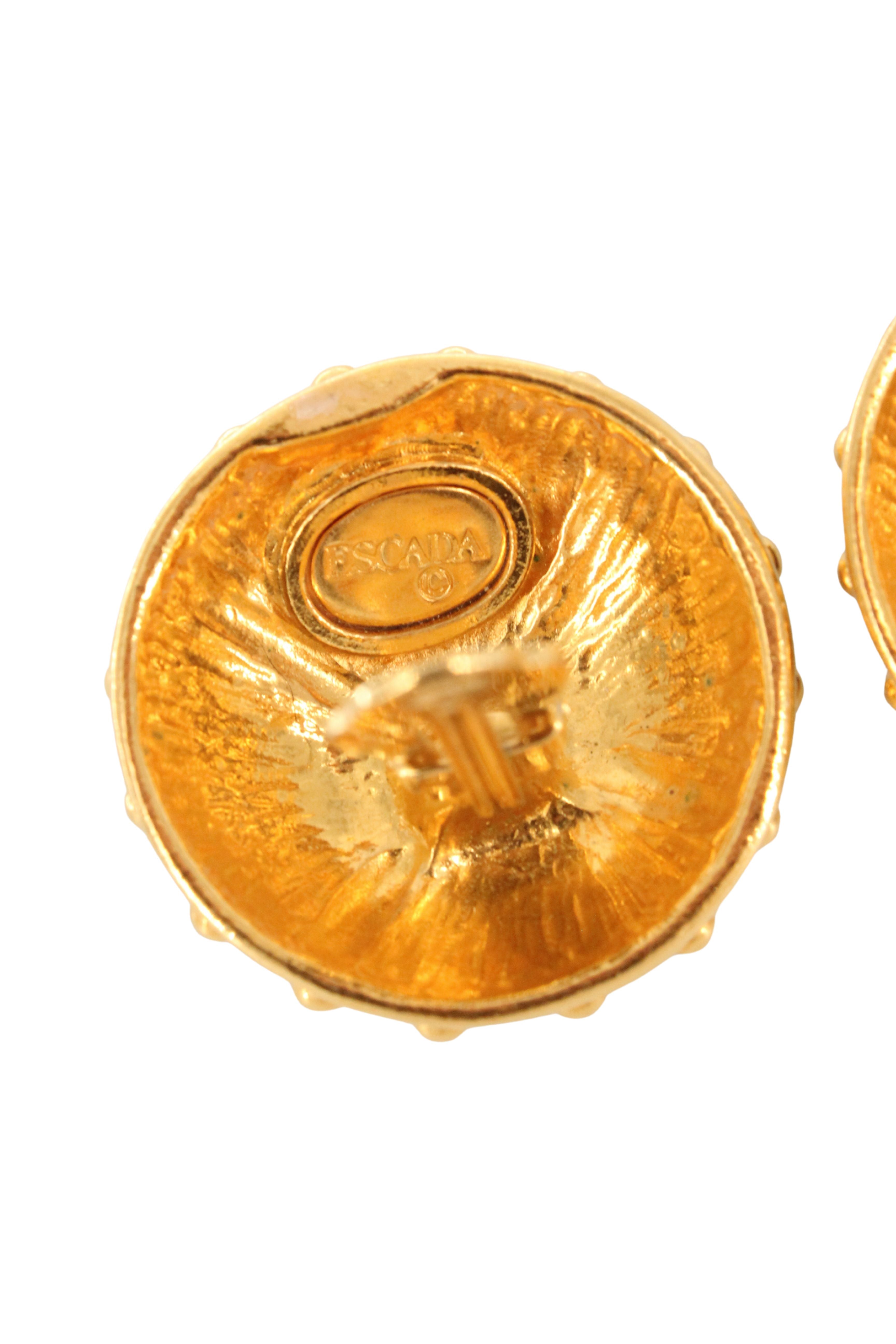 Escada <br> 80's oversized enamel & gold clip on earrings