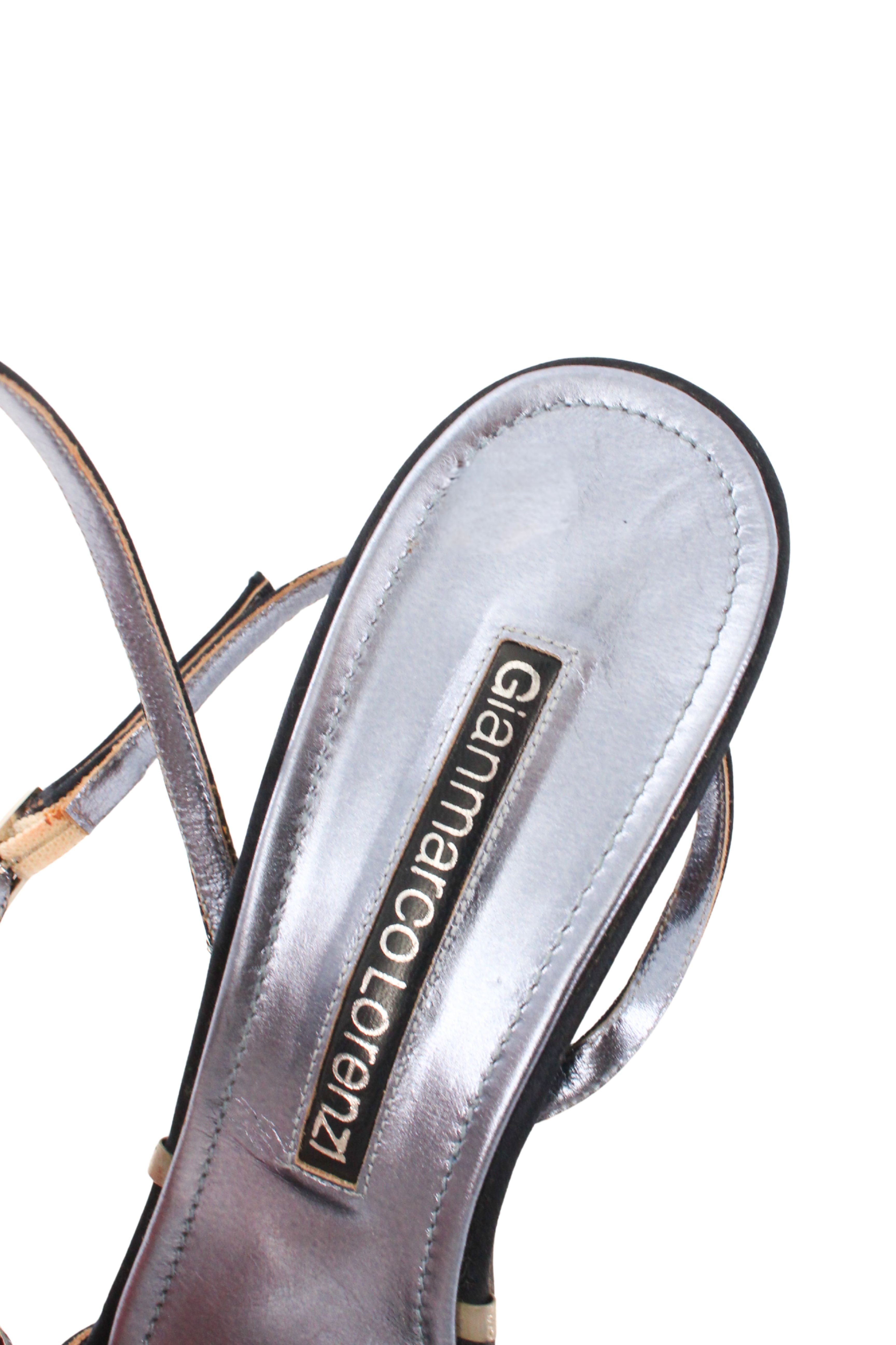 Gianmarco Lorenzi <br> 2000's peacock feather satin sandals