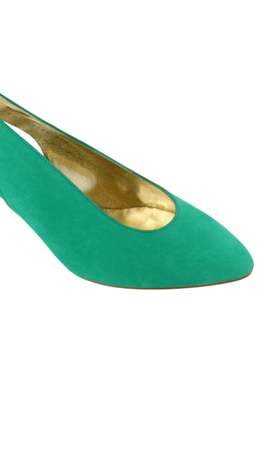 Walter Steiger <br> 1980's deadstock green suede curved heel slingback pump