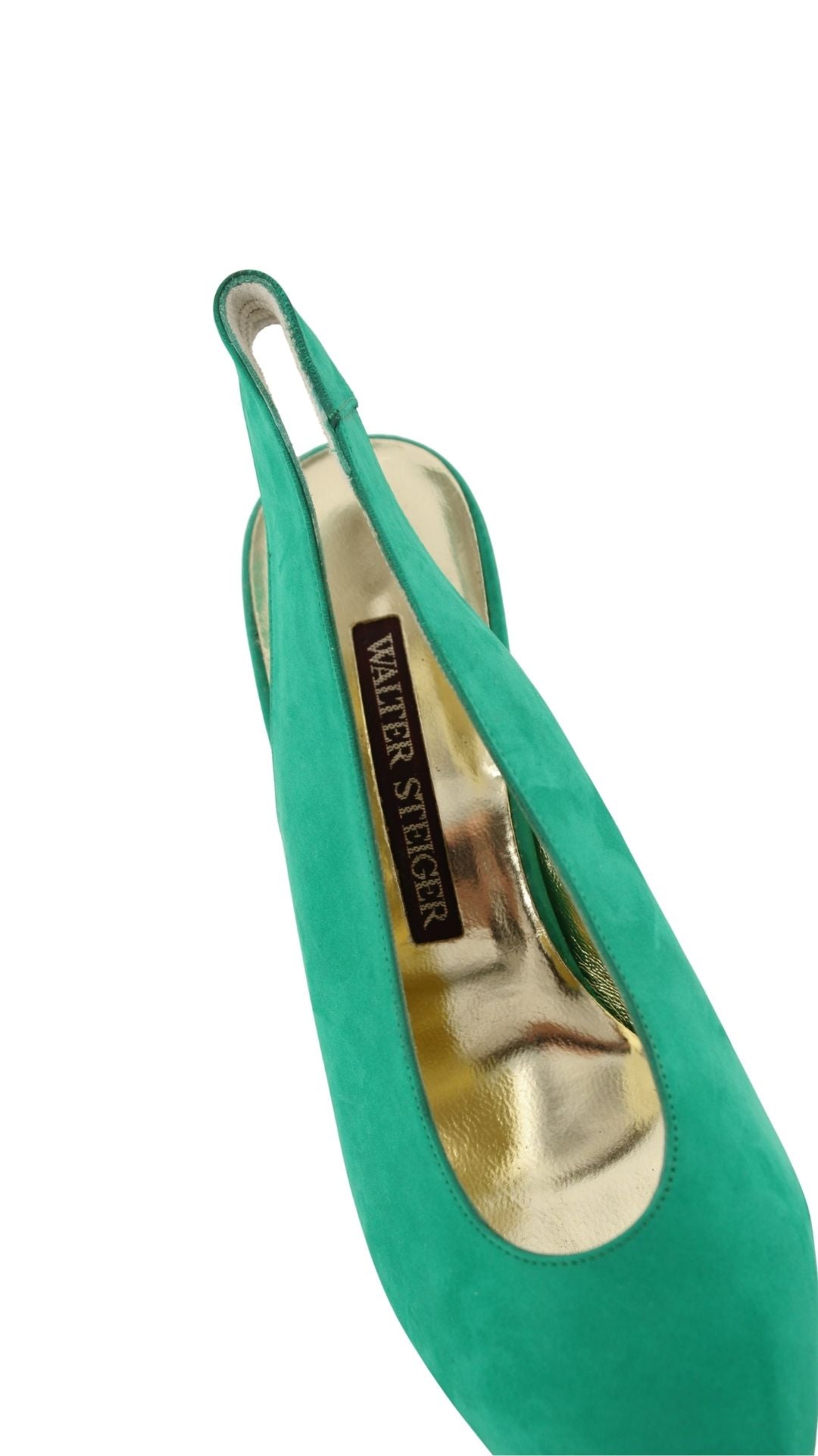 Walter Steiger <br> 1980's deadstock green suede curved heel slingback pump
