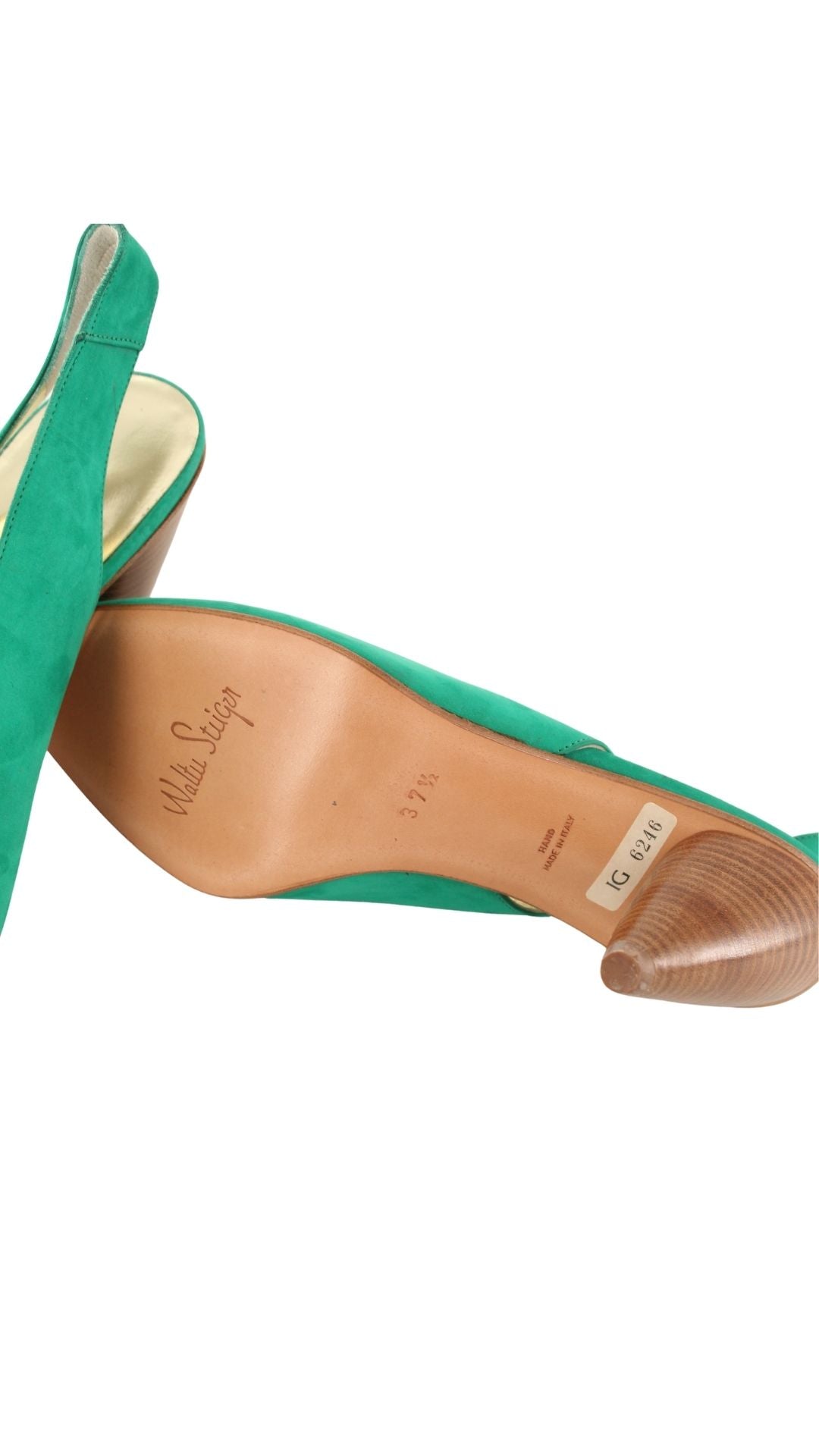 Walter Steiger <br> 1980's deadstock green suede curved heel slingback pump