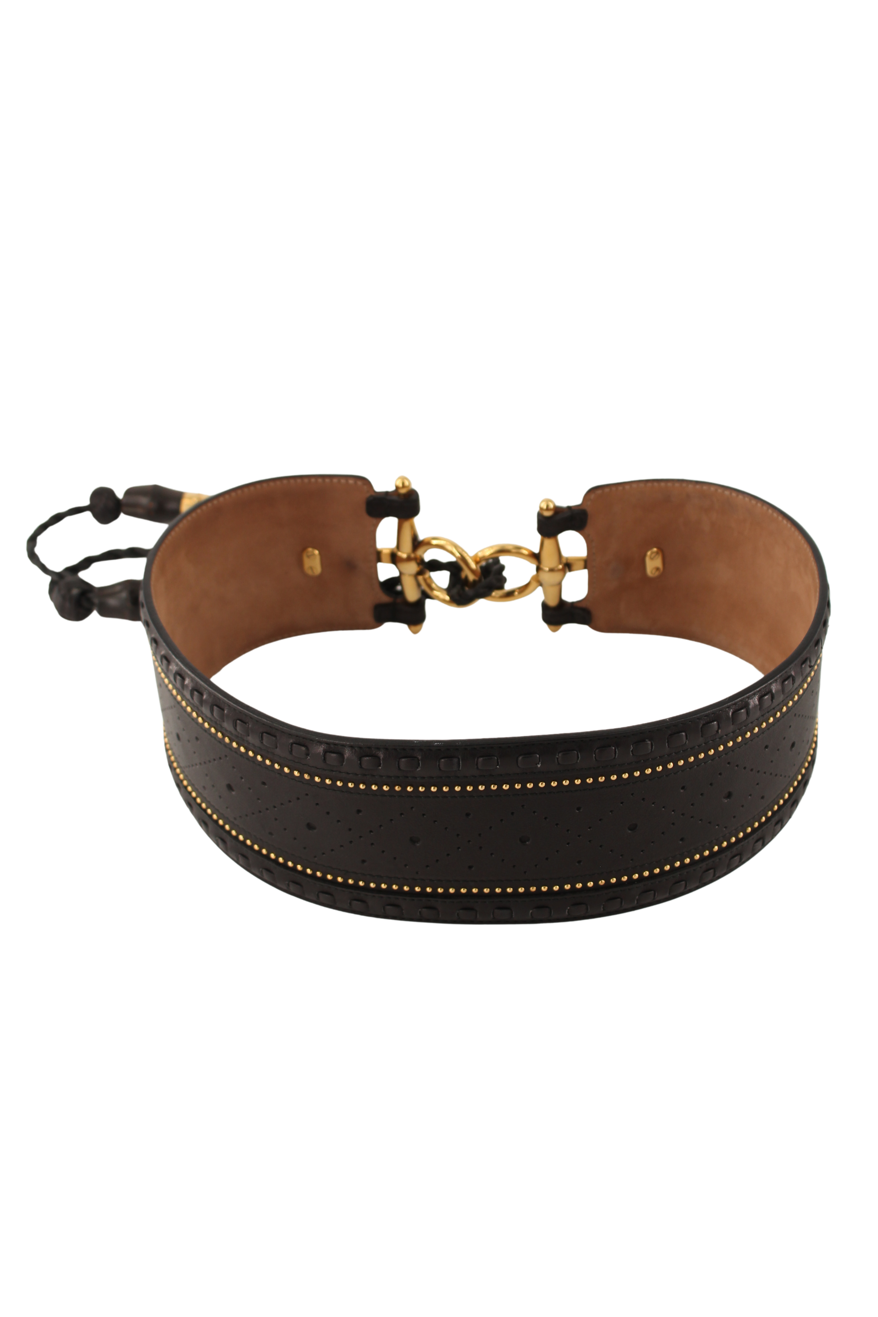 Gucci <br> S/S 2011 leather wrap belt with gold horse-bit buckle & tassel ties