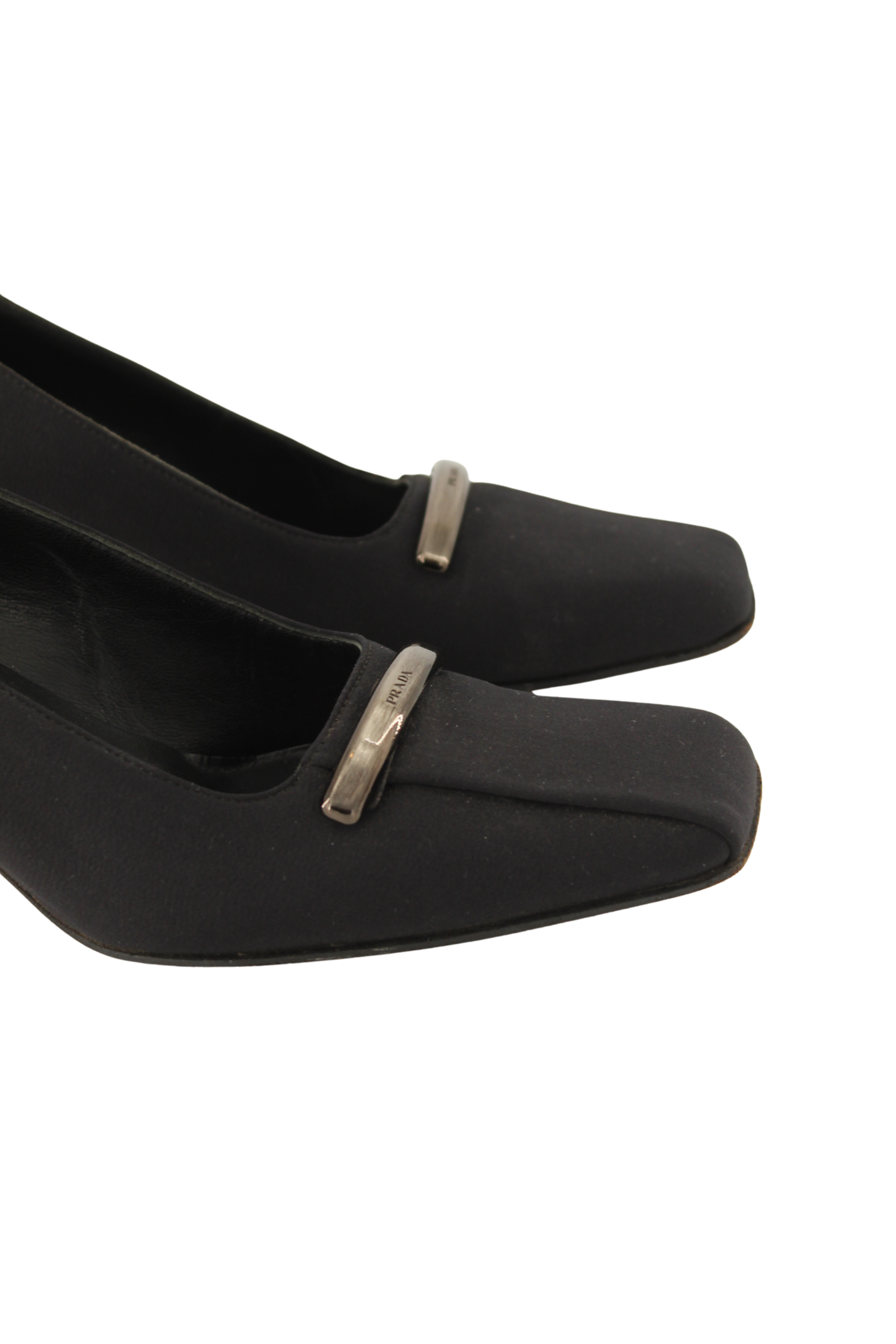 Prada <br> 90's square toe logo sculptural heel pumps