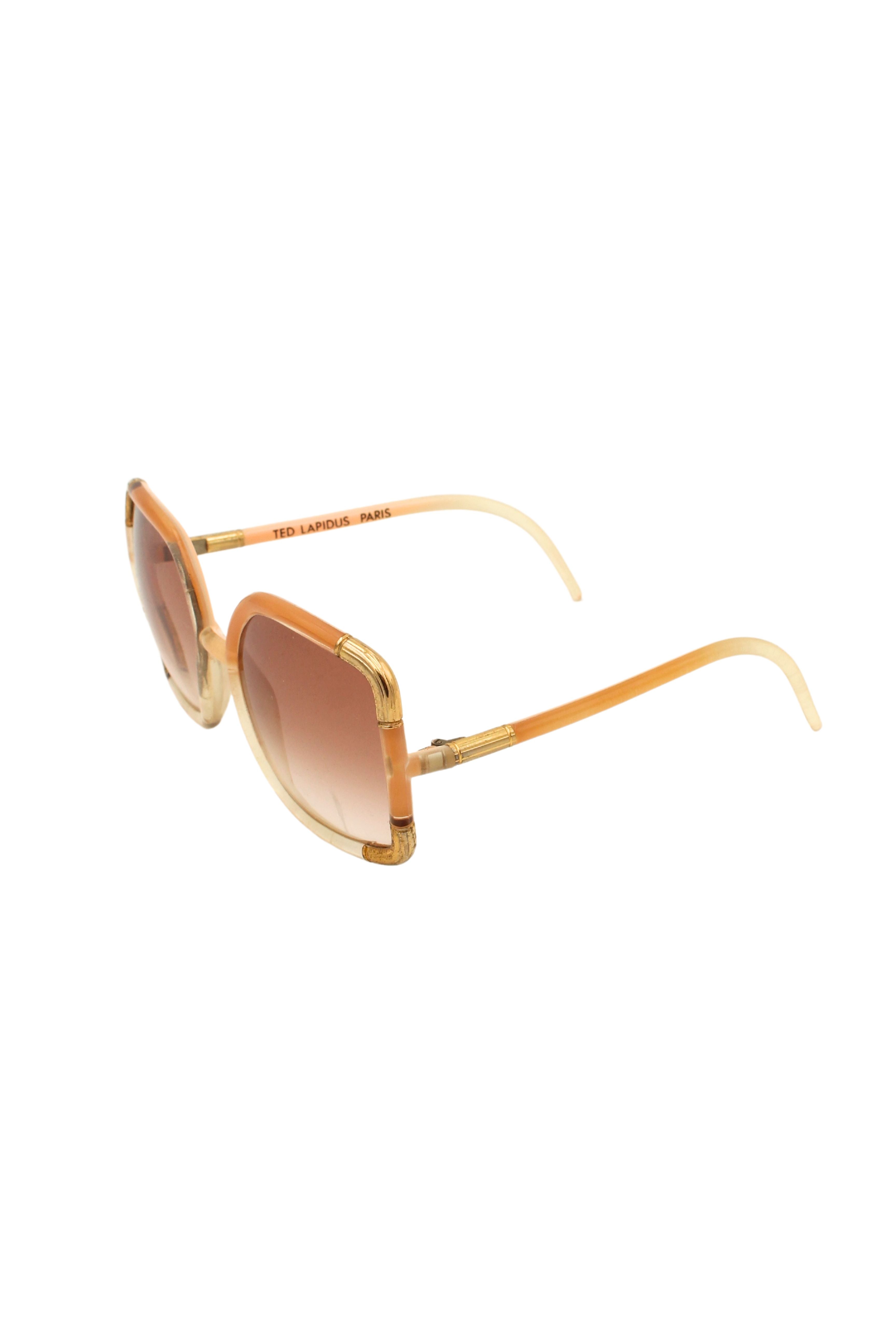 Ted Lapidus <br> 1970's peach & gold oversized sunglasses