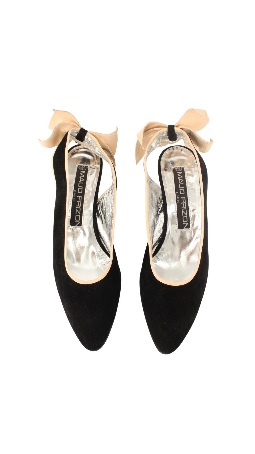 Maud Frizon <br> 1980's deadstock suede & patent bow back pumps