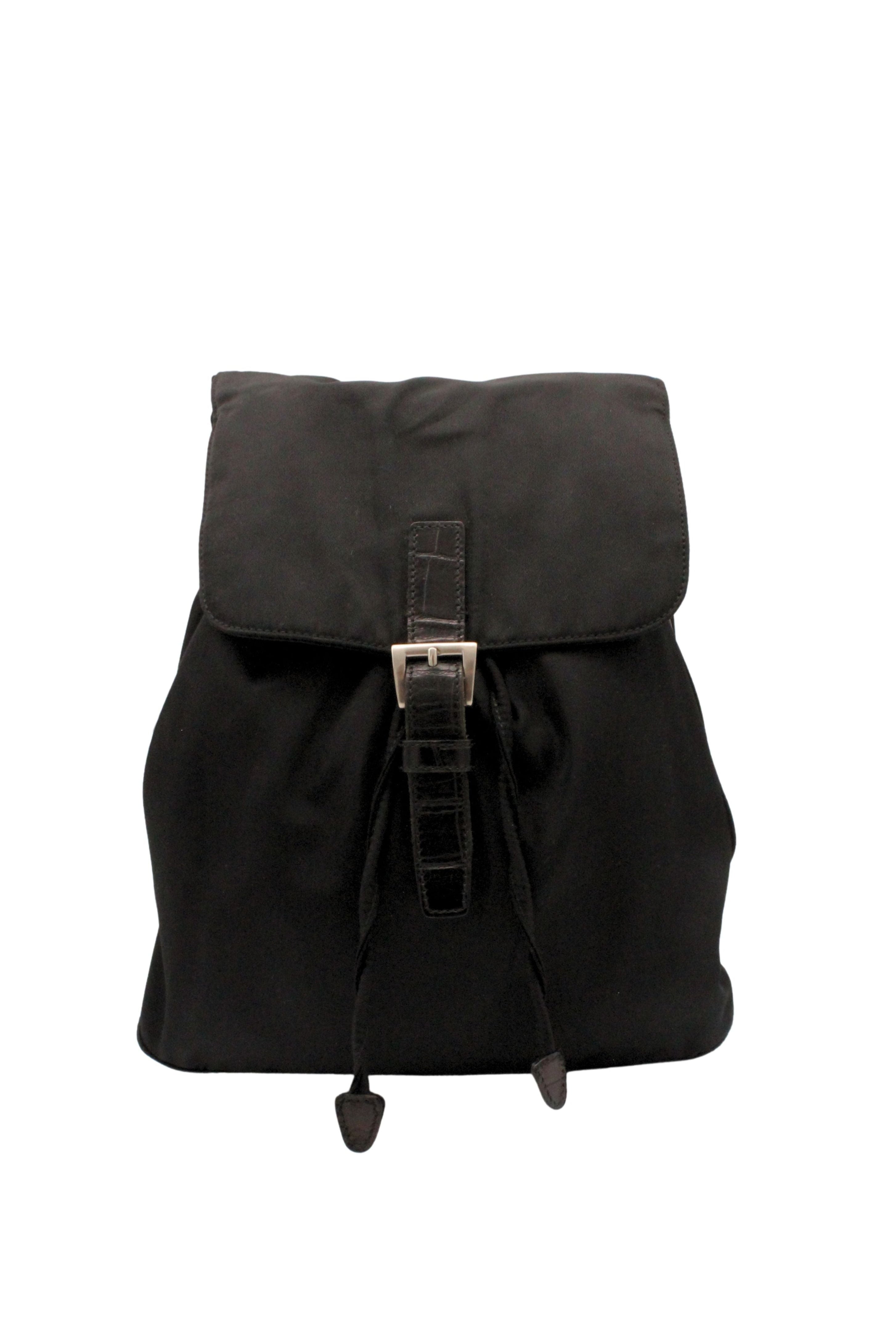 Prada <br> 90's nylon & croc embossed leather logo backpack