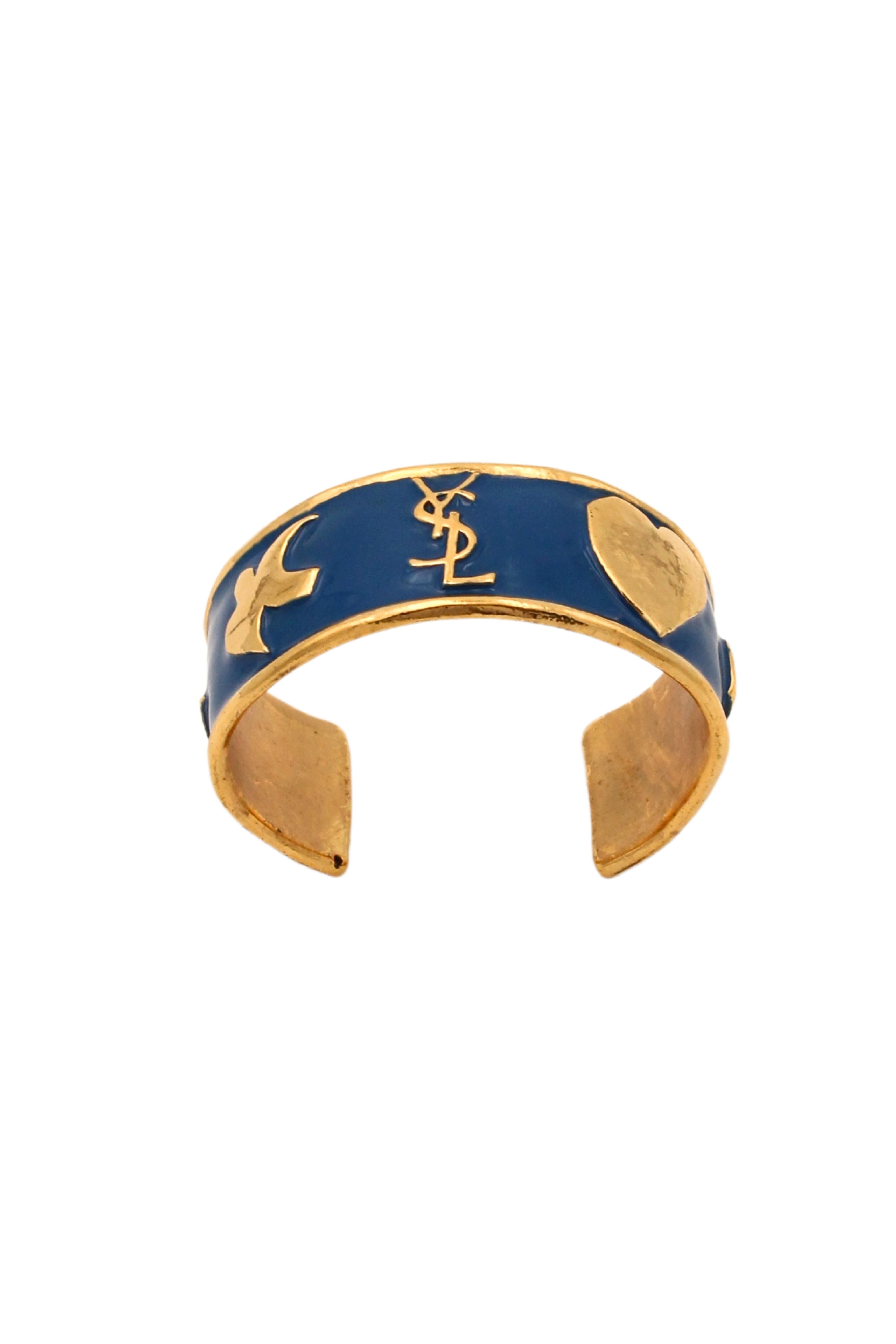 Yves Saint Laurent <br> 80's gold plated enamel logo bangle