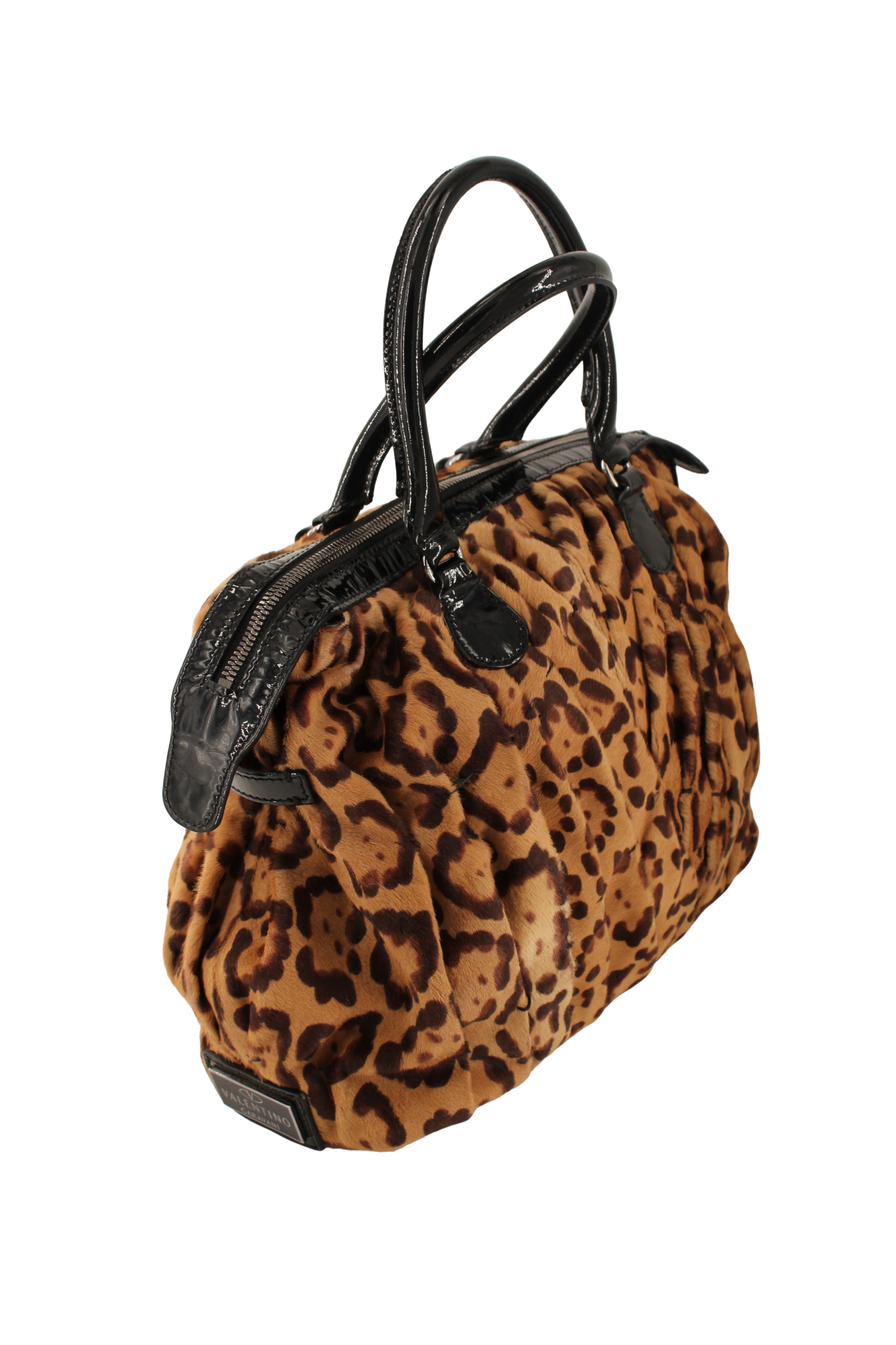 Valentino <br> 2000's leopard print pony hair top handle bag