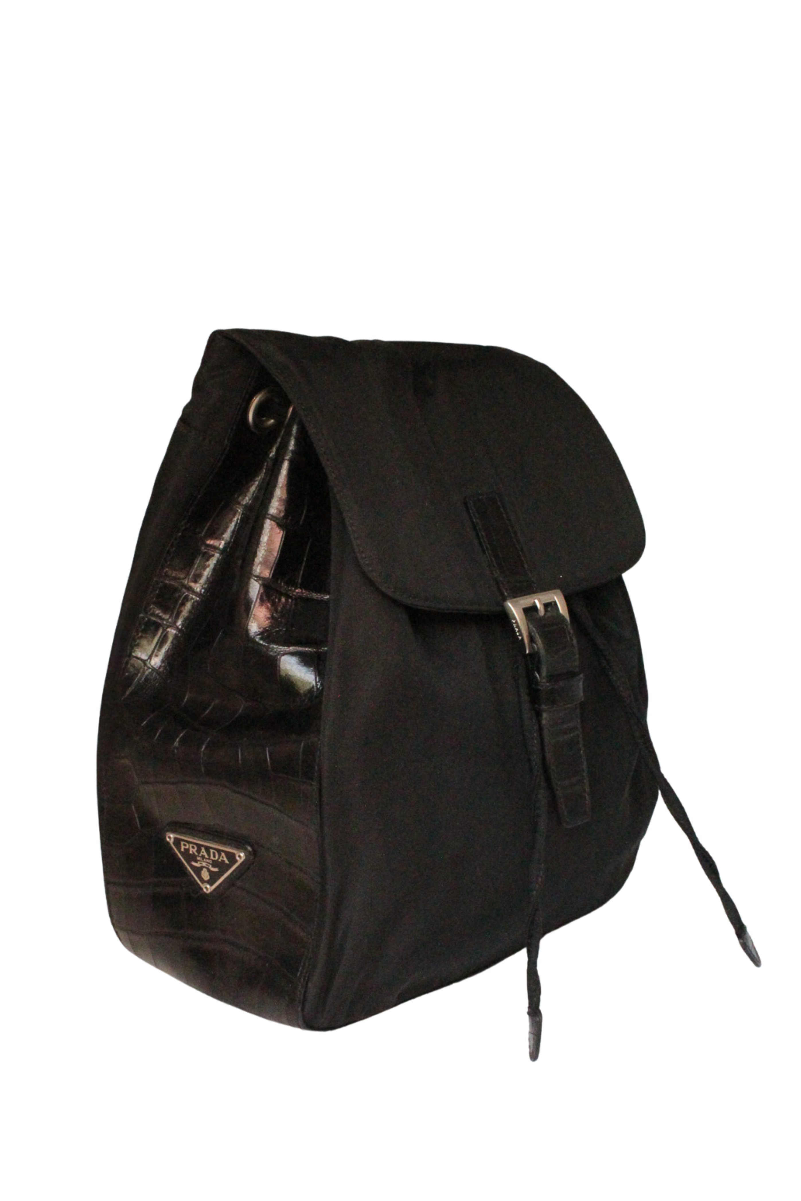 Prada <br> 90's nylon & croc embossed leather logo backpack