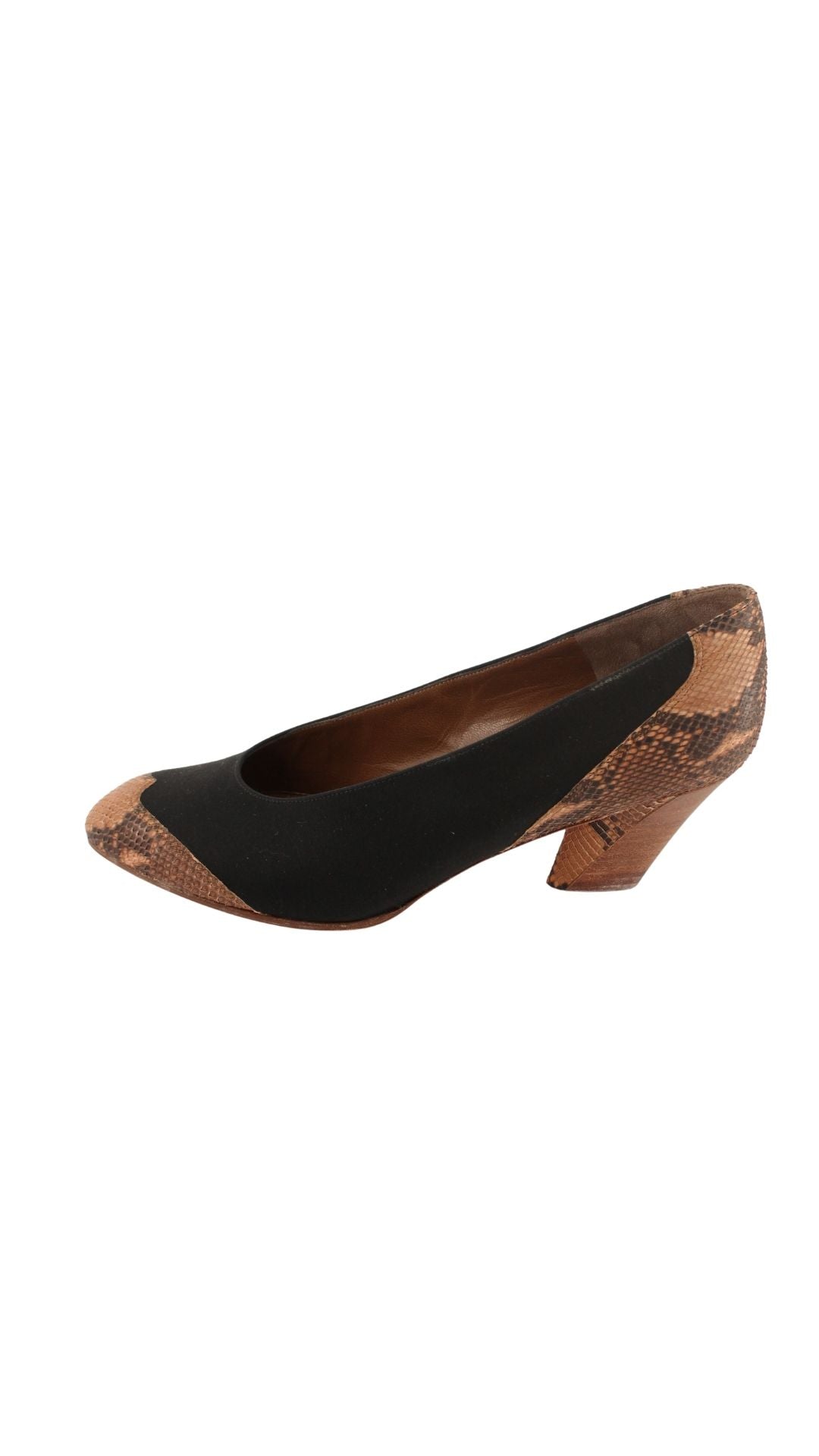 Charles Jourdan <br> 1980's deadstock satin & snakeskin sculptural heel pumps