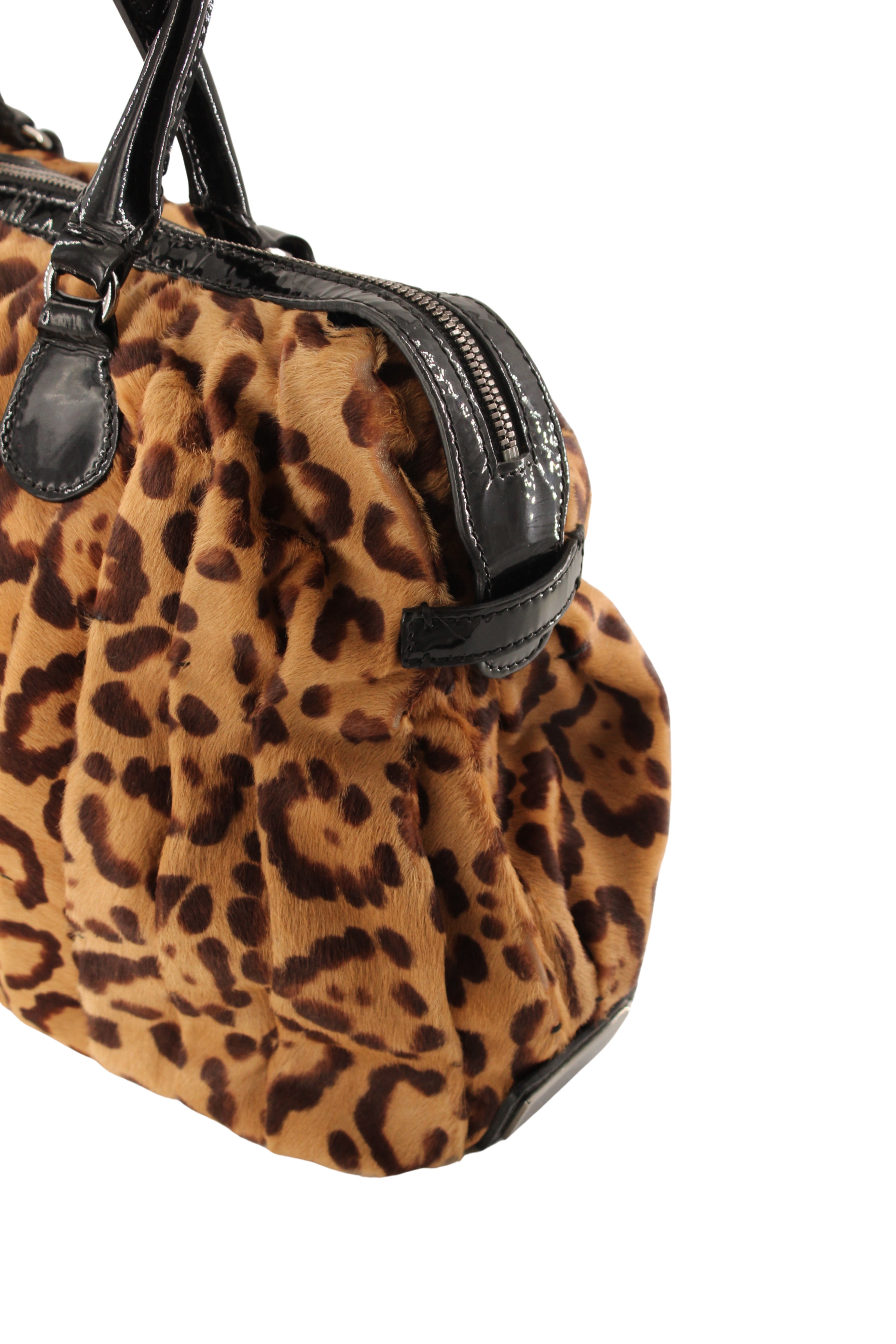 Valentino <br> 2000's leopard print pony hair top handle bag