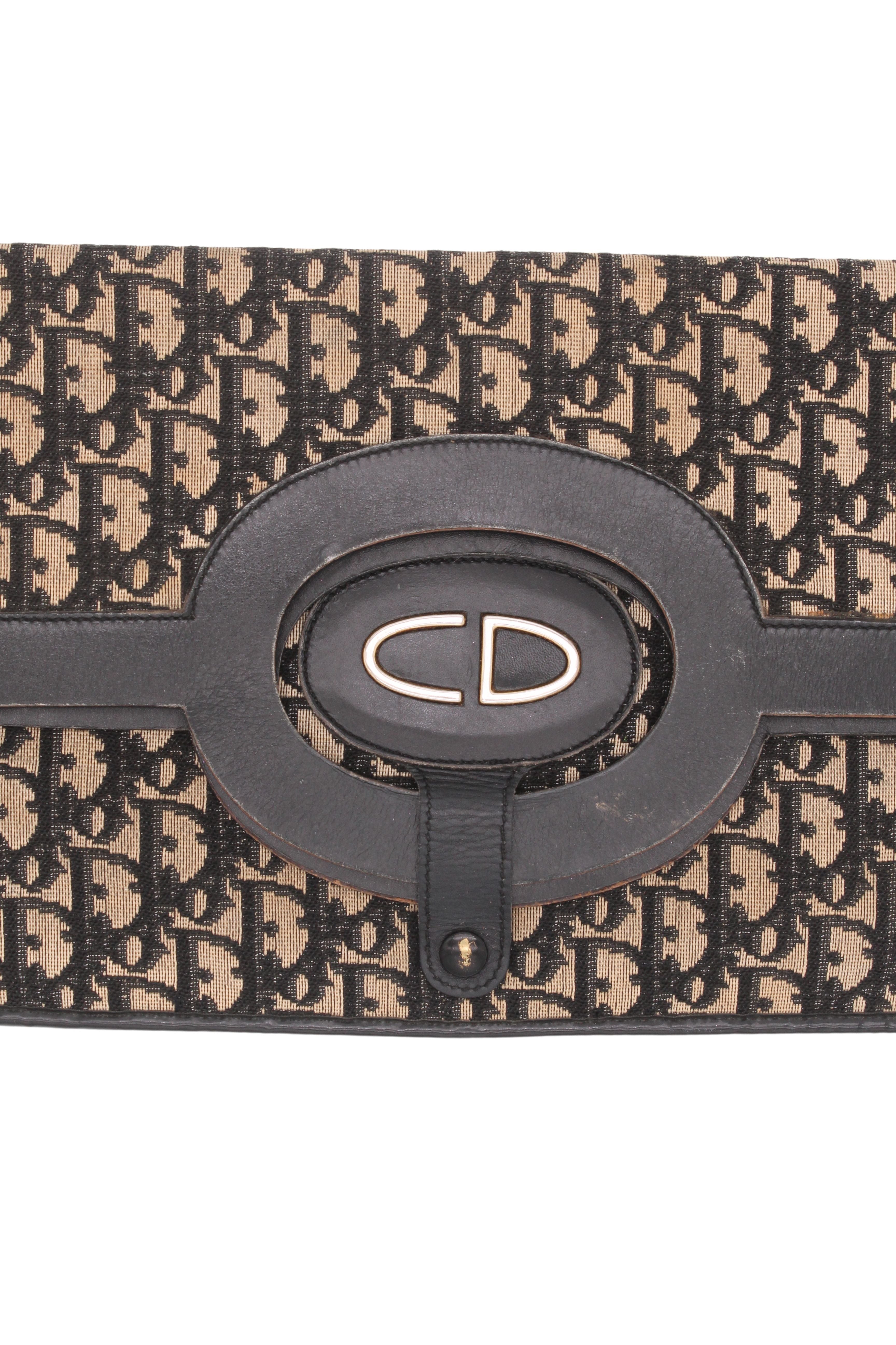 Christian Dior <br> 70's Oblique monogram fold over clutch bag/tote