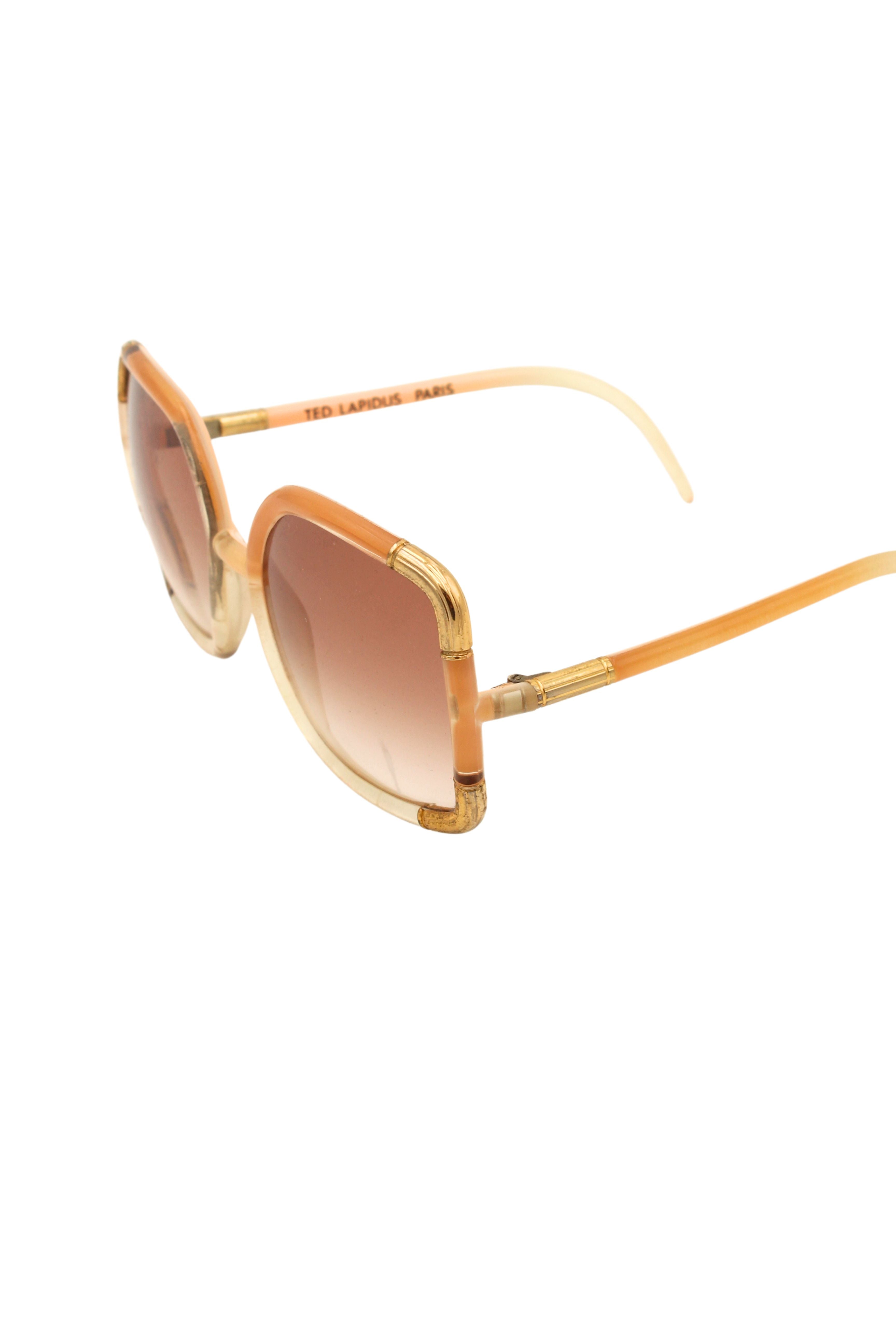 Ted Lapidus <br> 1970's peach & gold oversized sunglasses