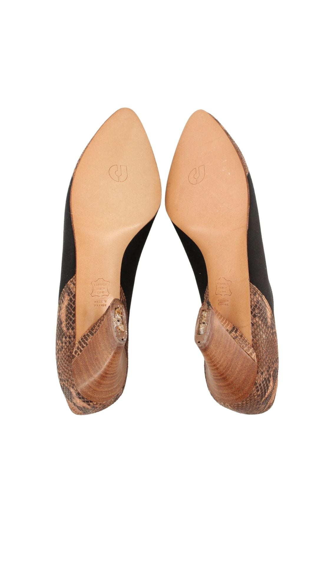 Charles Jourdan <br> 1980's deadstock satin & snakeskin sculptural heel pumps