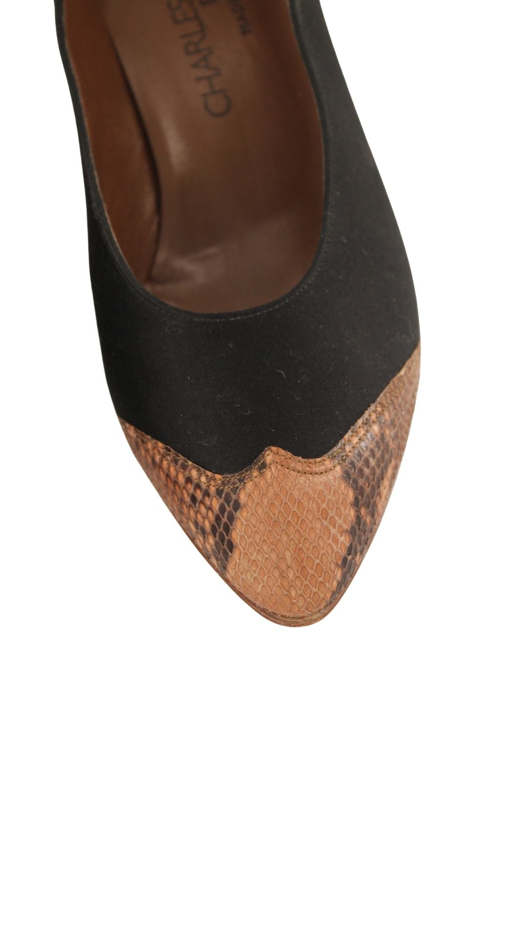 Charles Jourdan <br> 1980's deadstock satin & snakeskin sculptural heel pumps