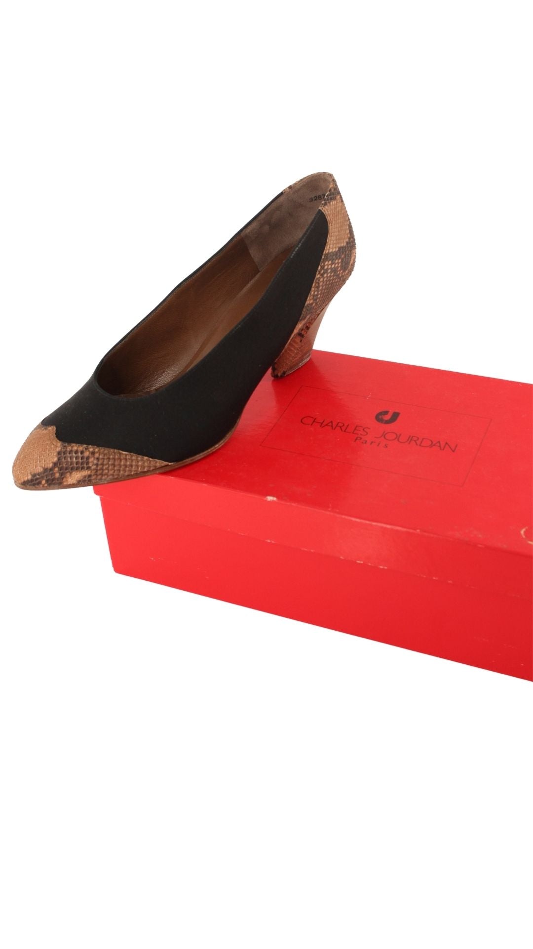 Charles Jourdan <br> 1980's deadstock satin & snakeskin sculptural heel pumps