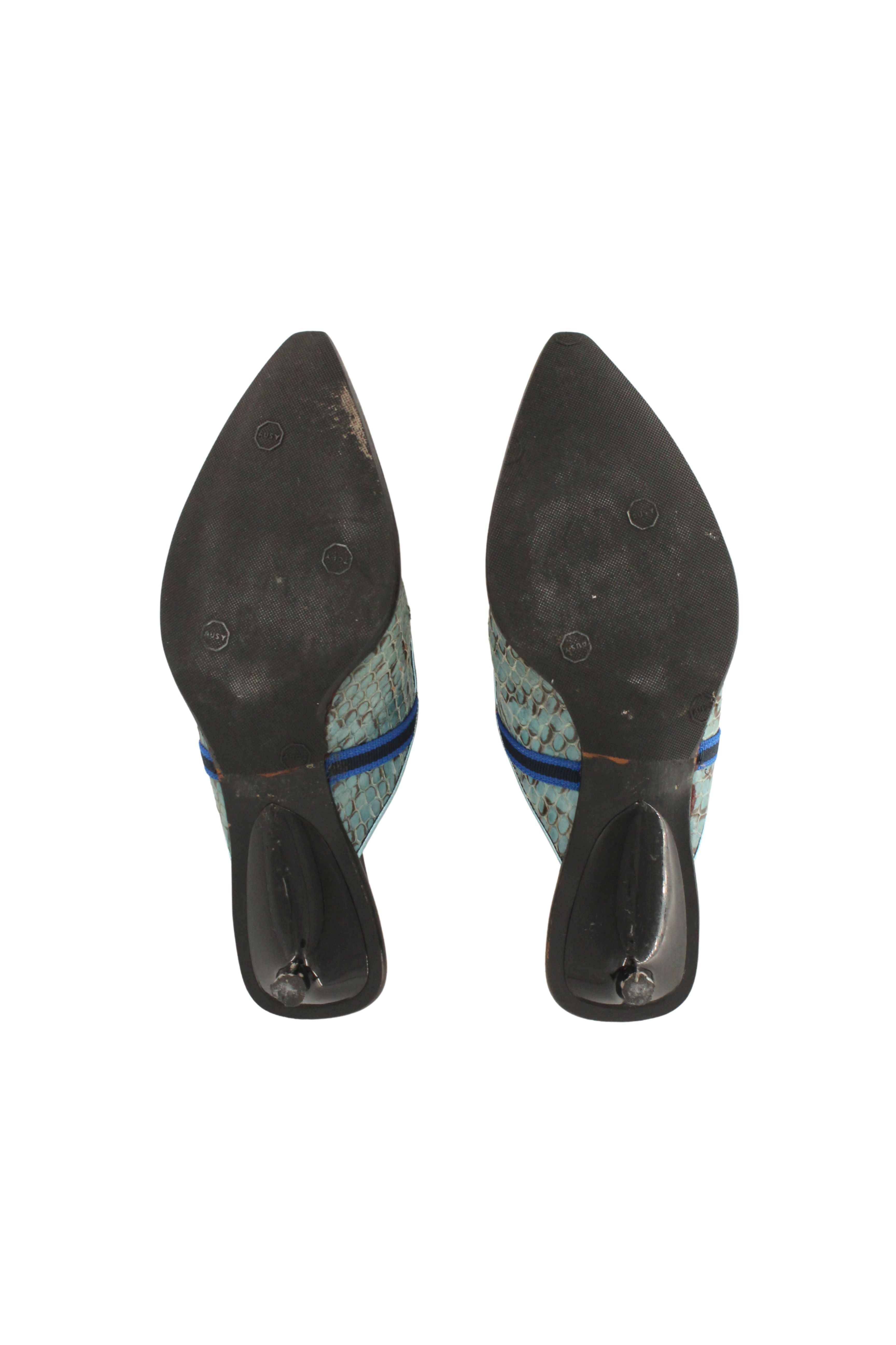 Miu Miu <br> S/S 1999 leather & snakeskin pointy toe mules