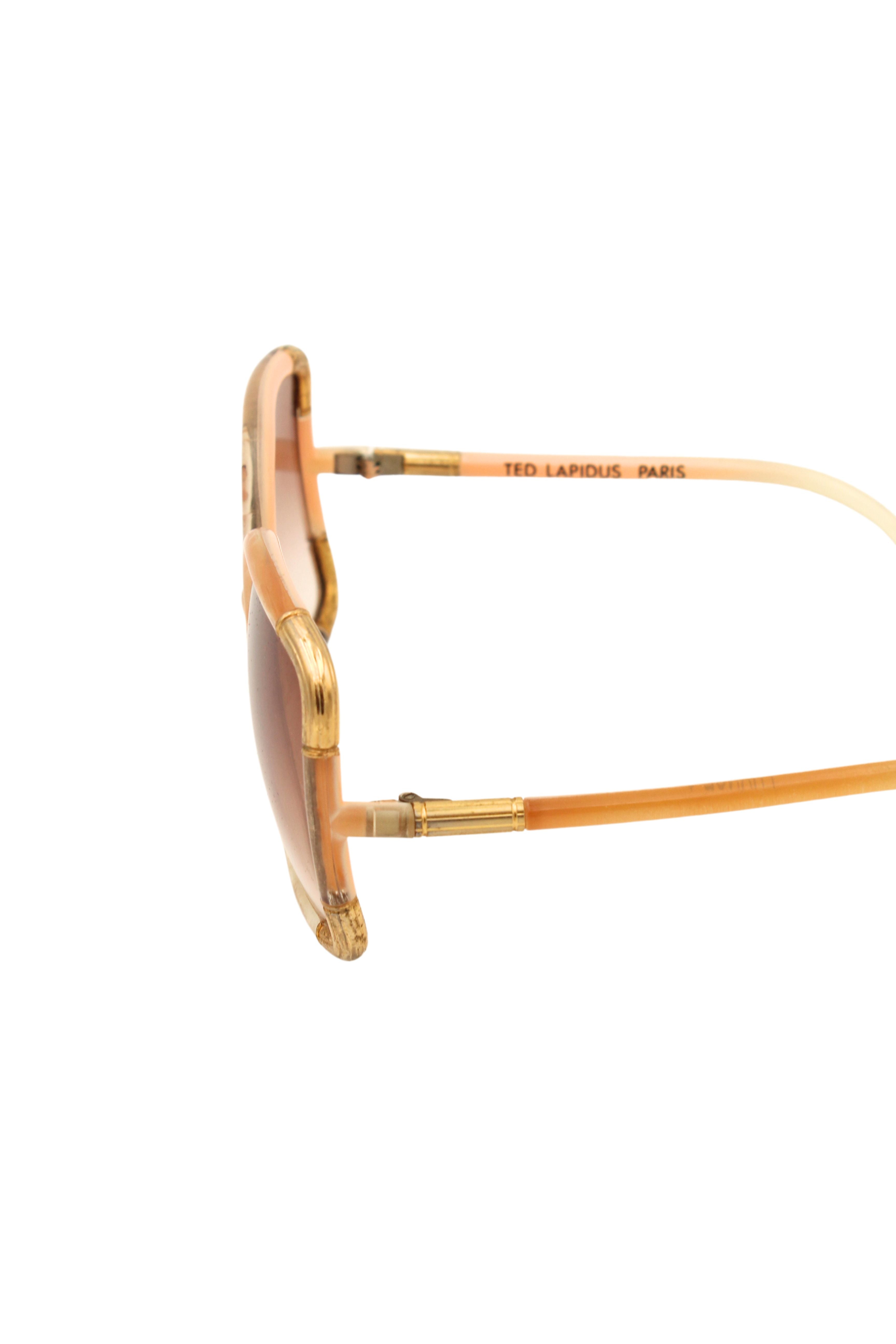 Ted Lapidus <br> 1970's peach & gold oversized sunglasses