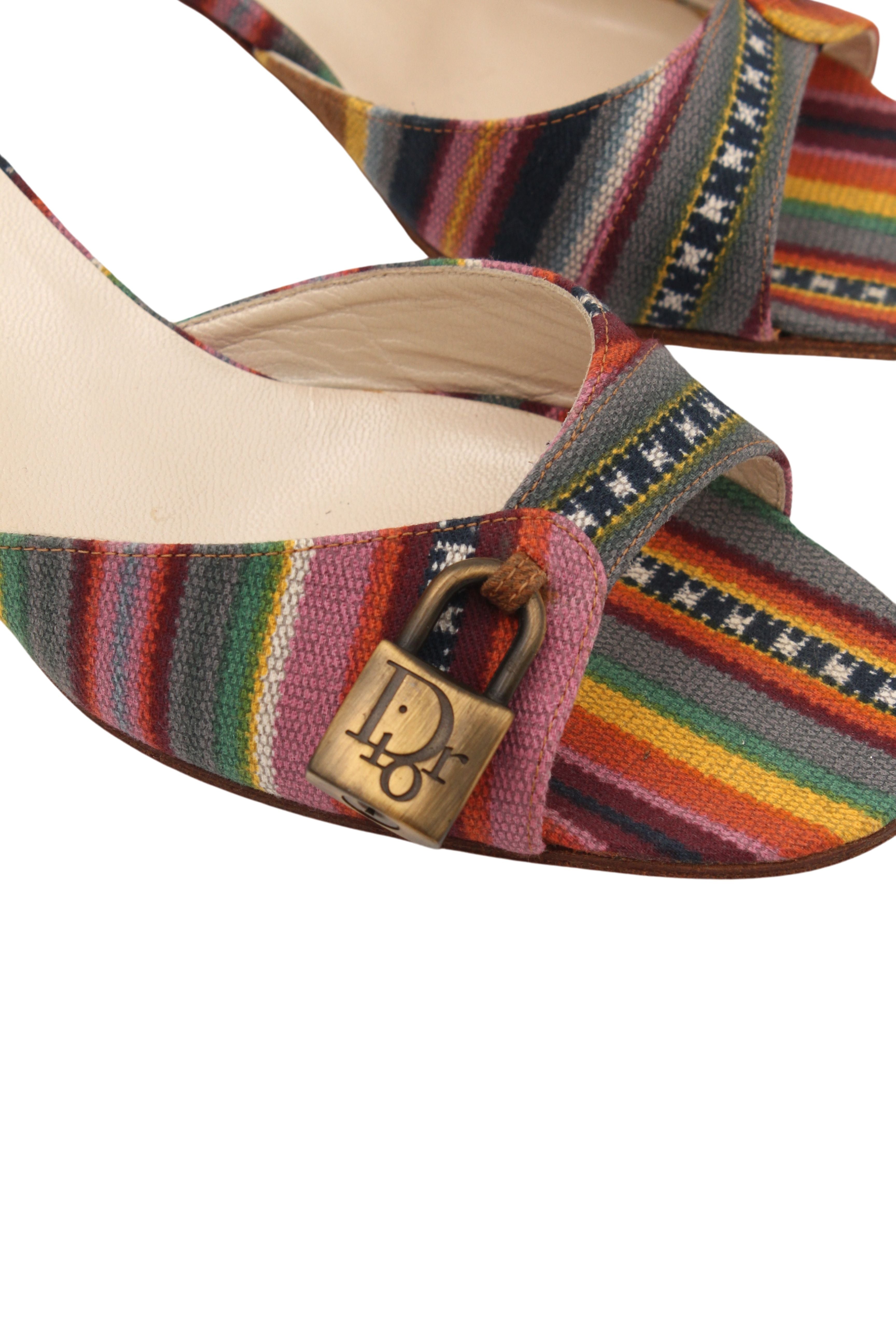 Christian Dior <br> S/S 2002 John Galliano serape print lock & key kitten heels