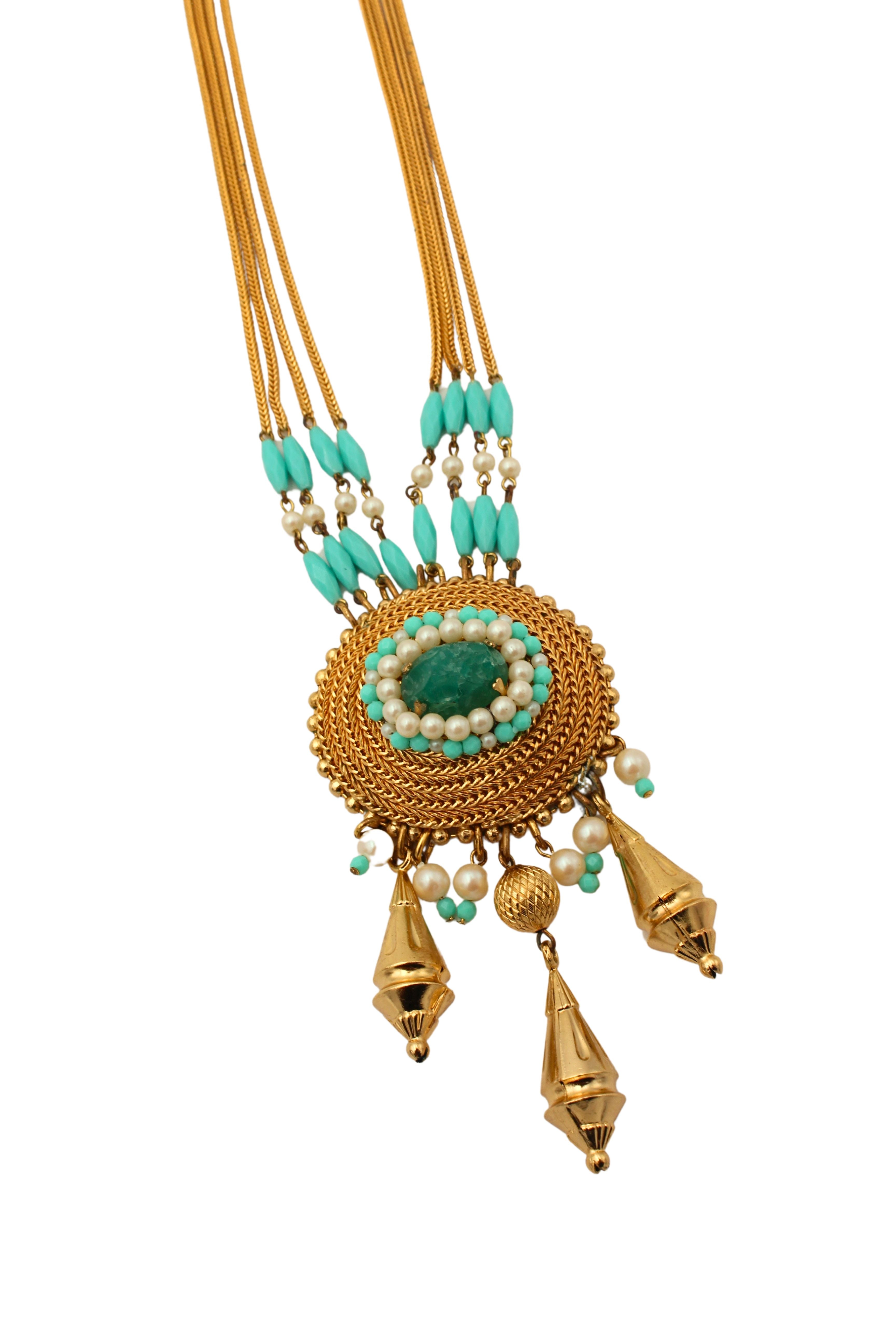 Christian Dior <br> 1969 Grosse multi-chain pearl & turquoise pendant necklace