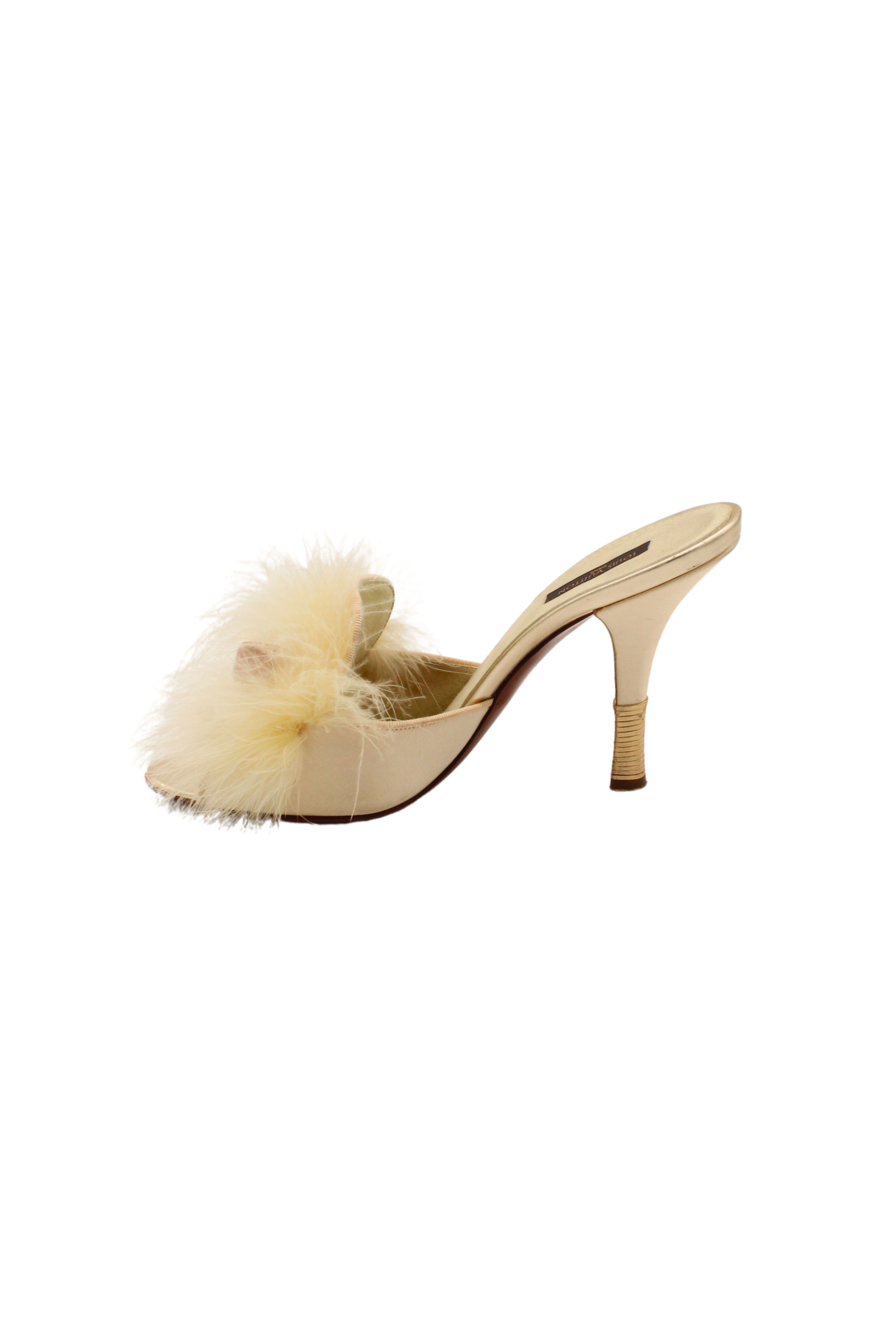 Louis Vuitton <br> 00's marabou feather & velvet ribbon logo heels